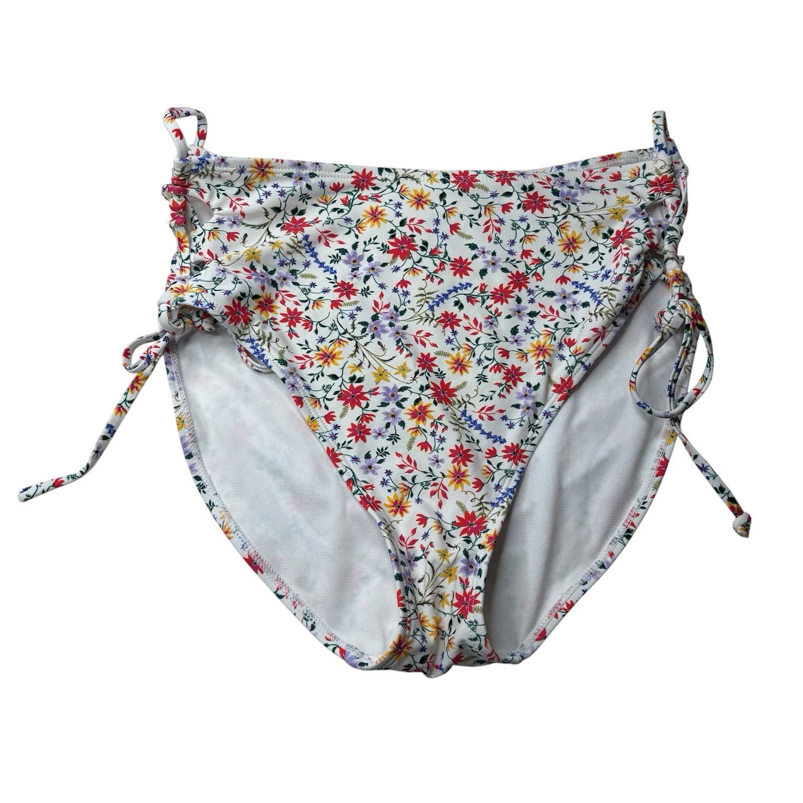 Time and Tru White Floral High Leg High Waist Bikini Swim Bottoms Size large