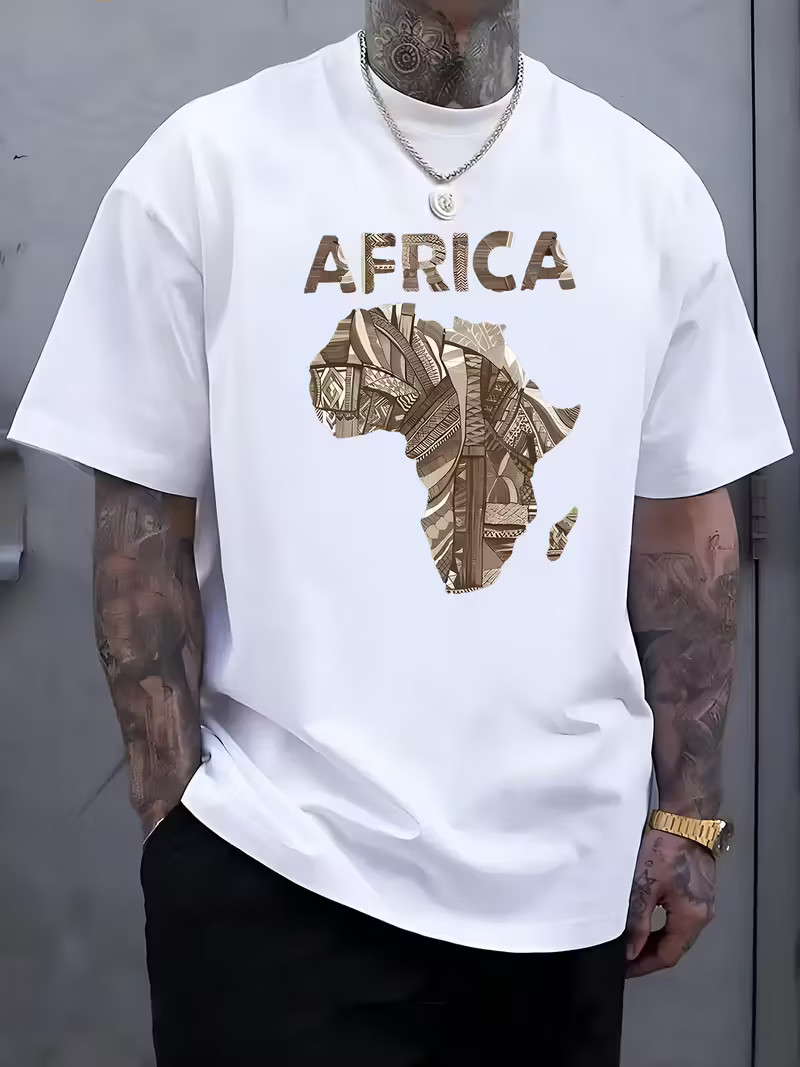 Men’s Tribal Africa Map Graphic T-Shirt African Heritage Print Tee Gift Top