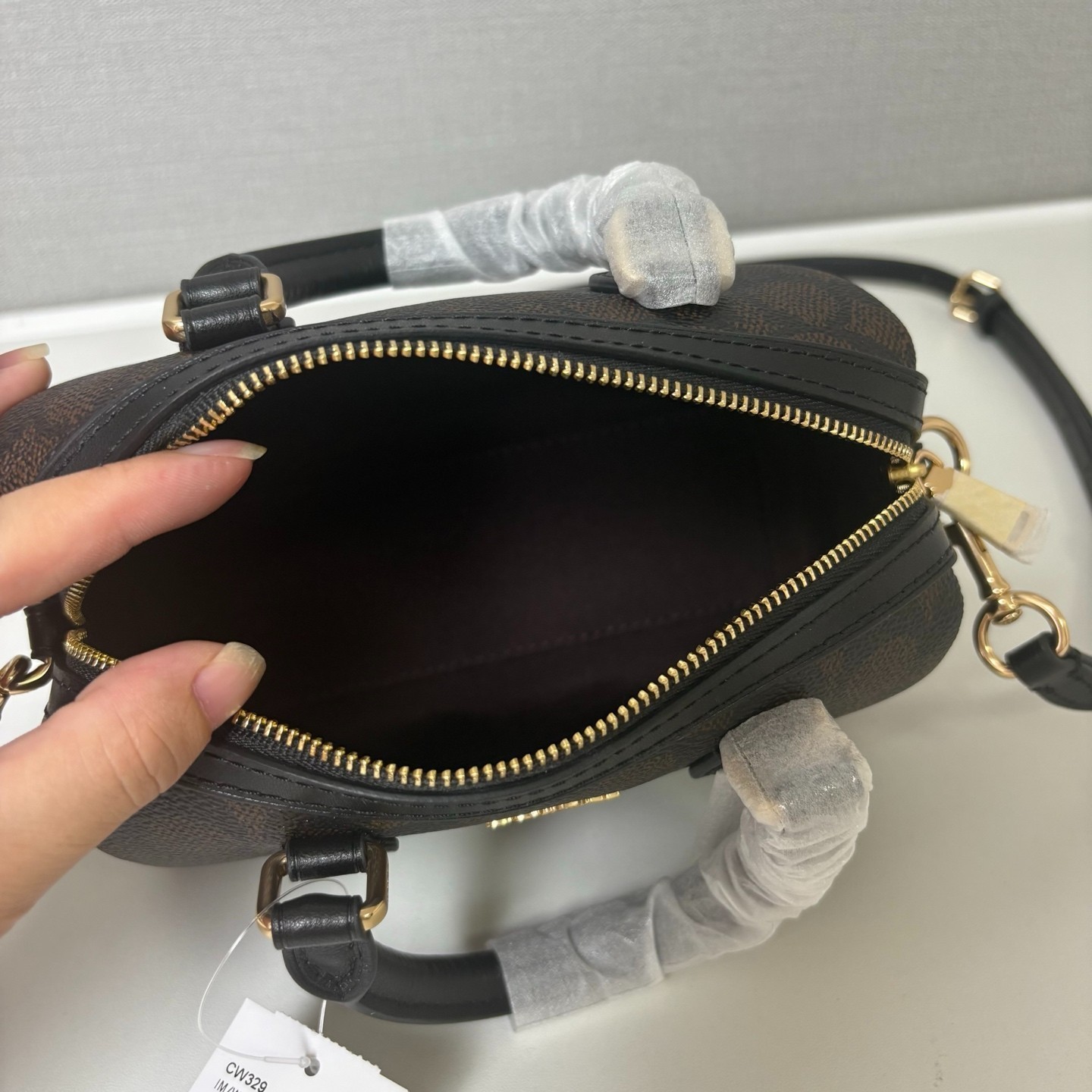 COACH Mini Rowan Crossbody CW329 Signature Canvas Walnut Black Bag Outlet New
