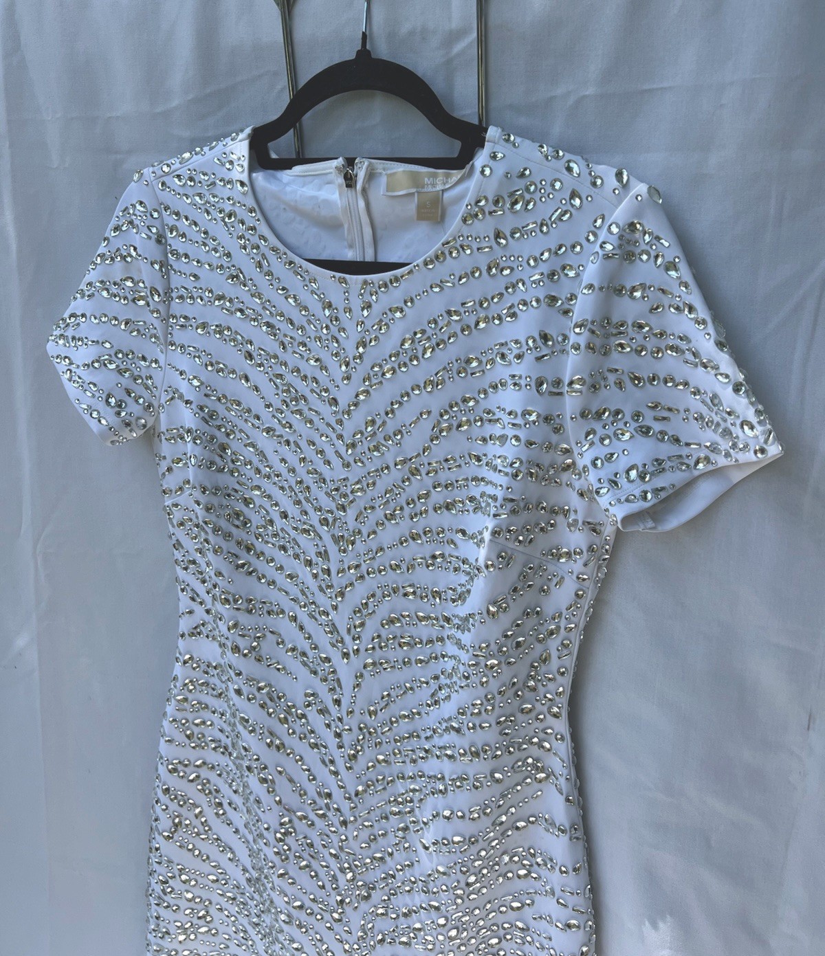 Michael Kors White Silver Rhinestone Sheath Dress Short Sleeve New With Tags S