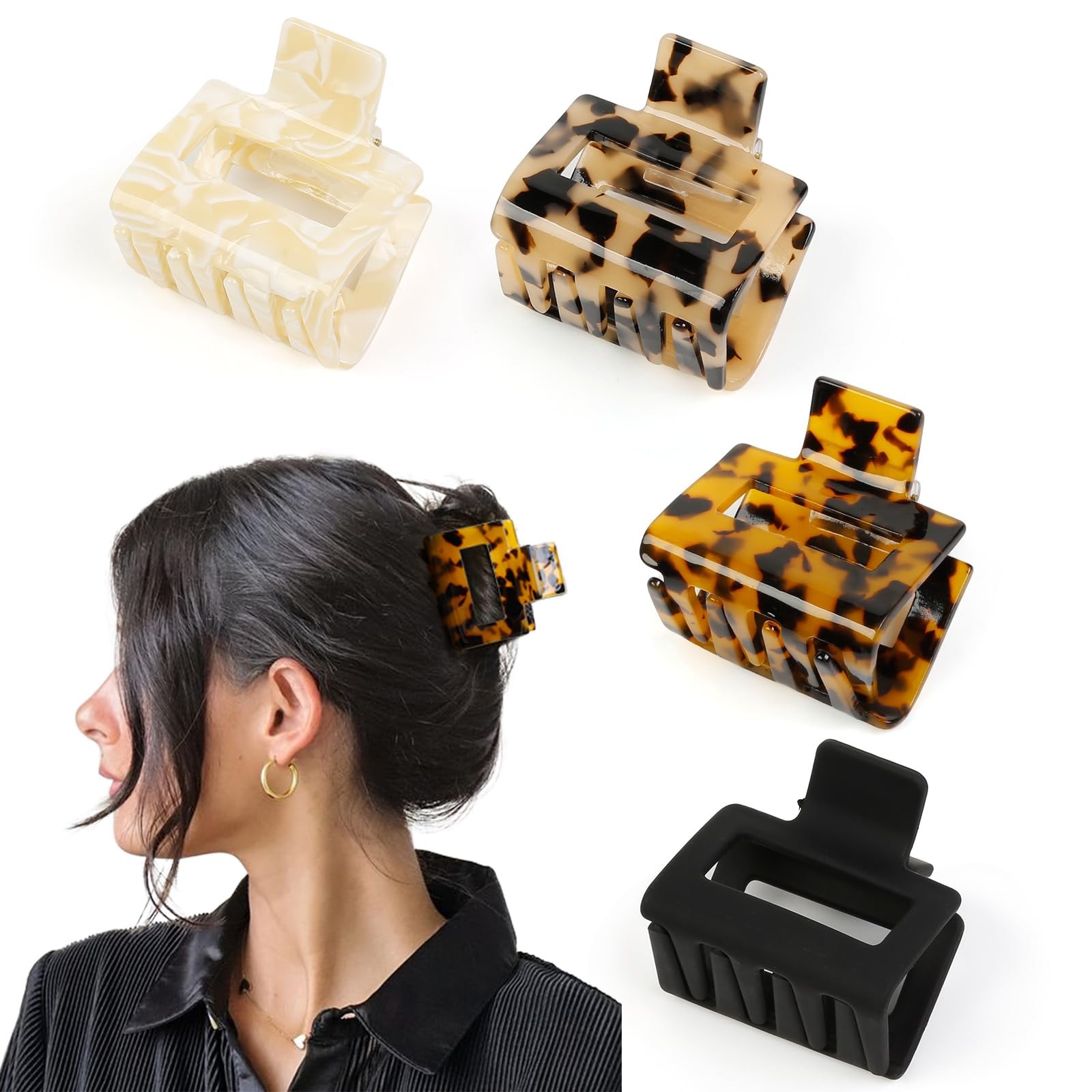 Hair Claw Clips for 4Pcs 2″ Small Claw Clips Tortoise Shell Leopard Hair Clip…