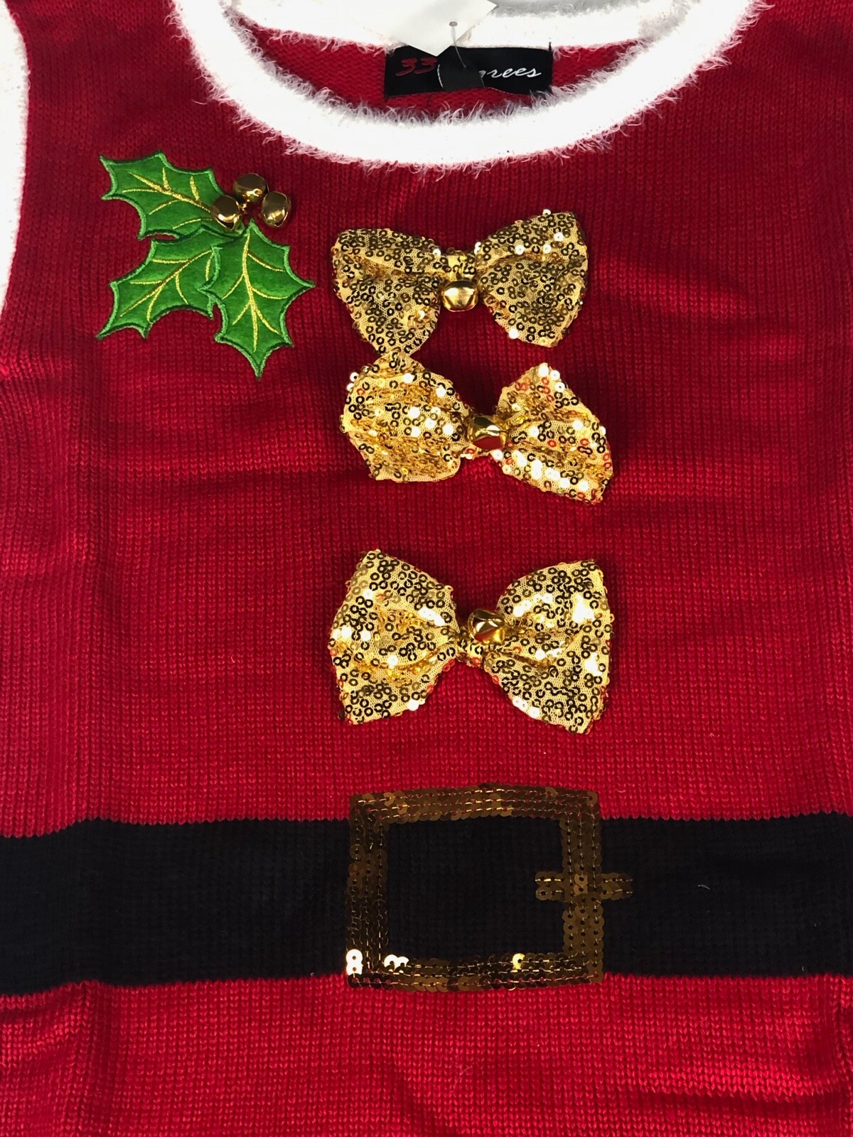 33 Degrees Ugly Christmas Sweater Dress Women’s Santa Holiday Short Sleeve NWT