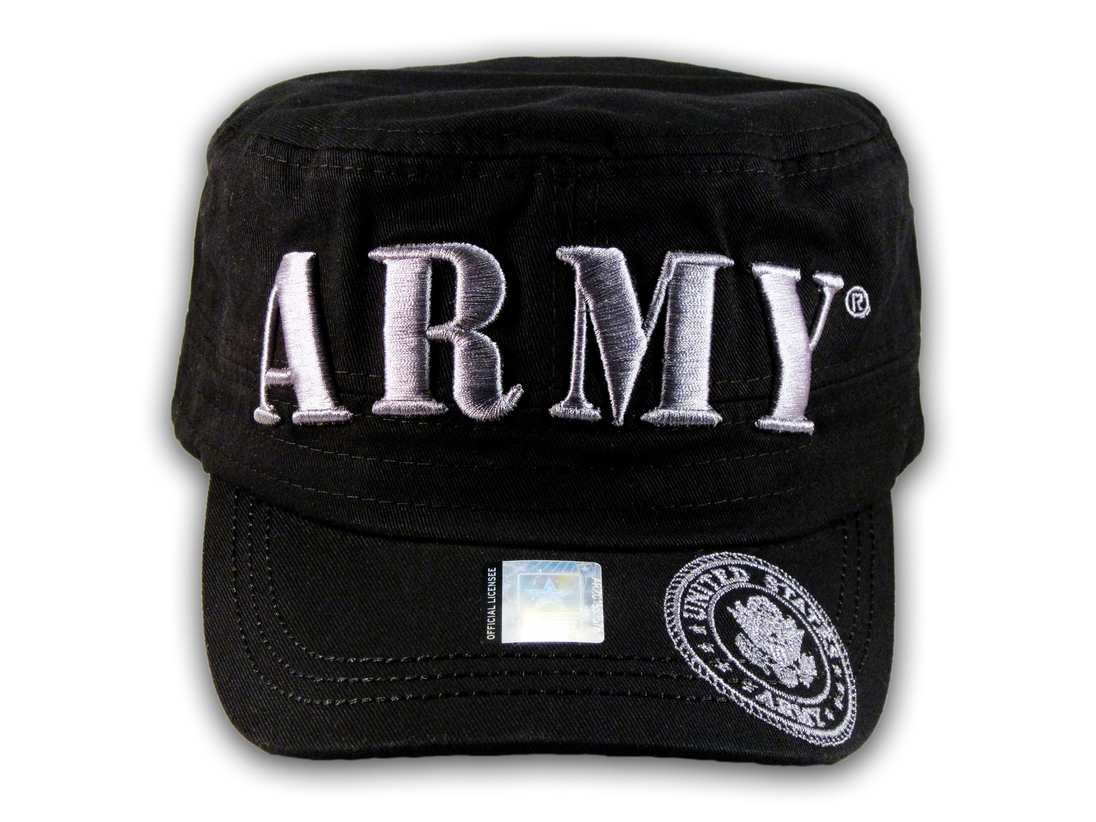 Raised 3D Silver Army on Black Cadet Hat Military Cap