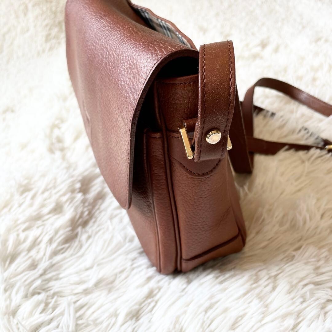 Burberry Brown Leather Nova Check Crossbody Shoulder Bag Vintage Unisex