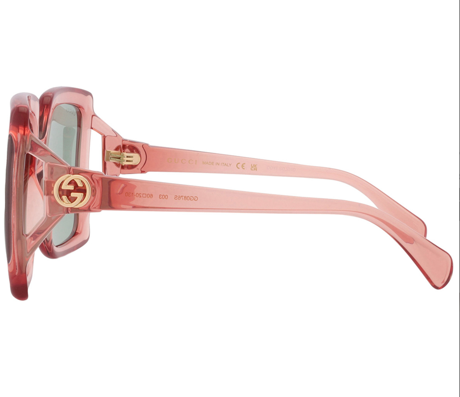 GUCCI Oversized 60mm Square Light-Injected PINK Frame Green Lens Sunglasses $450