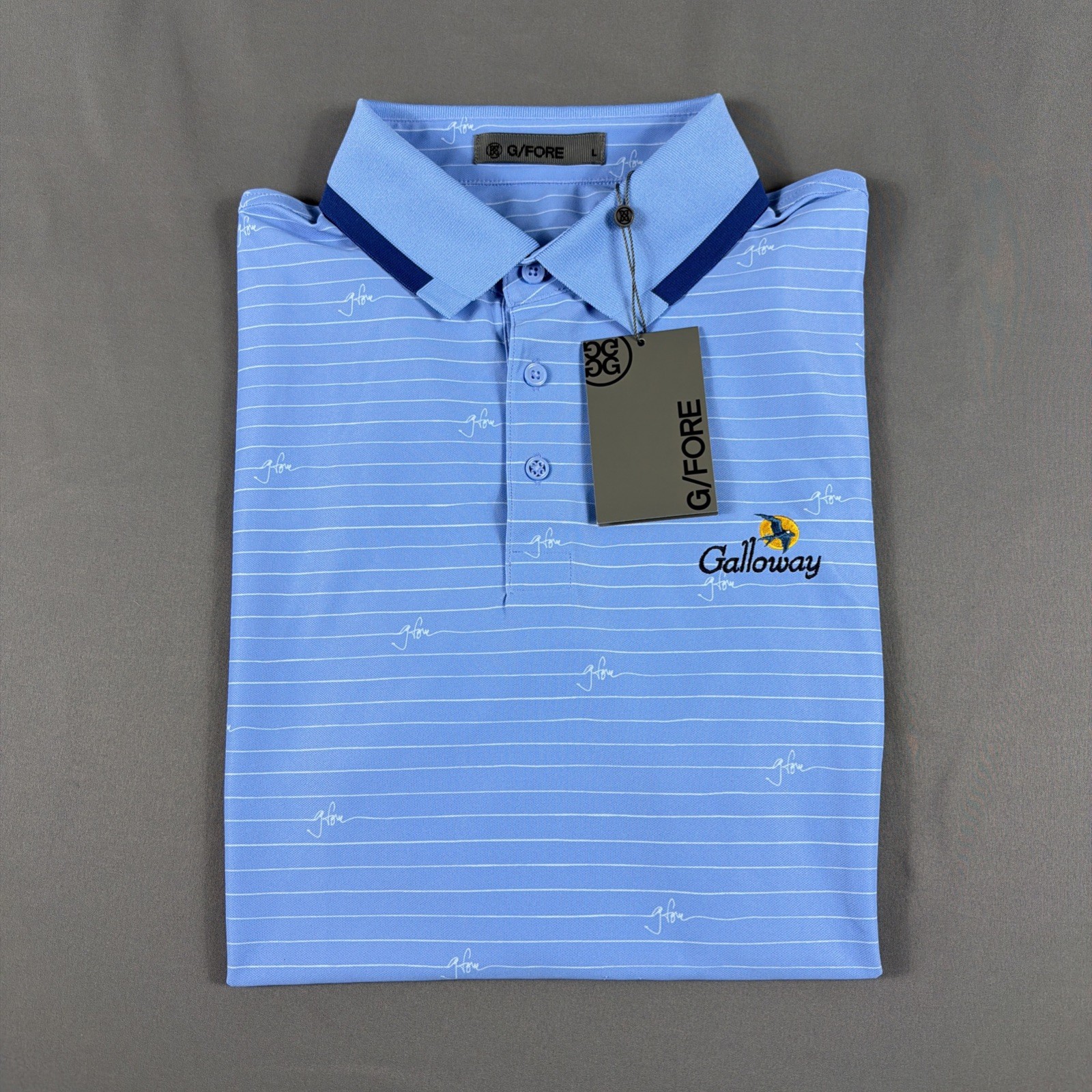 G/Fore G4 Golf Shirt Polo Chest Logo Script Print Large Dawn NWT MSRP $120