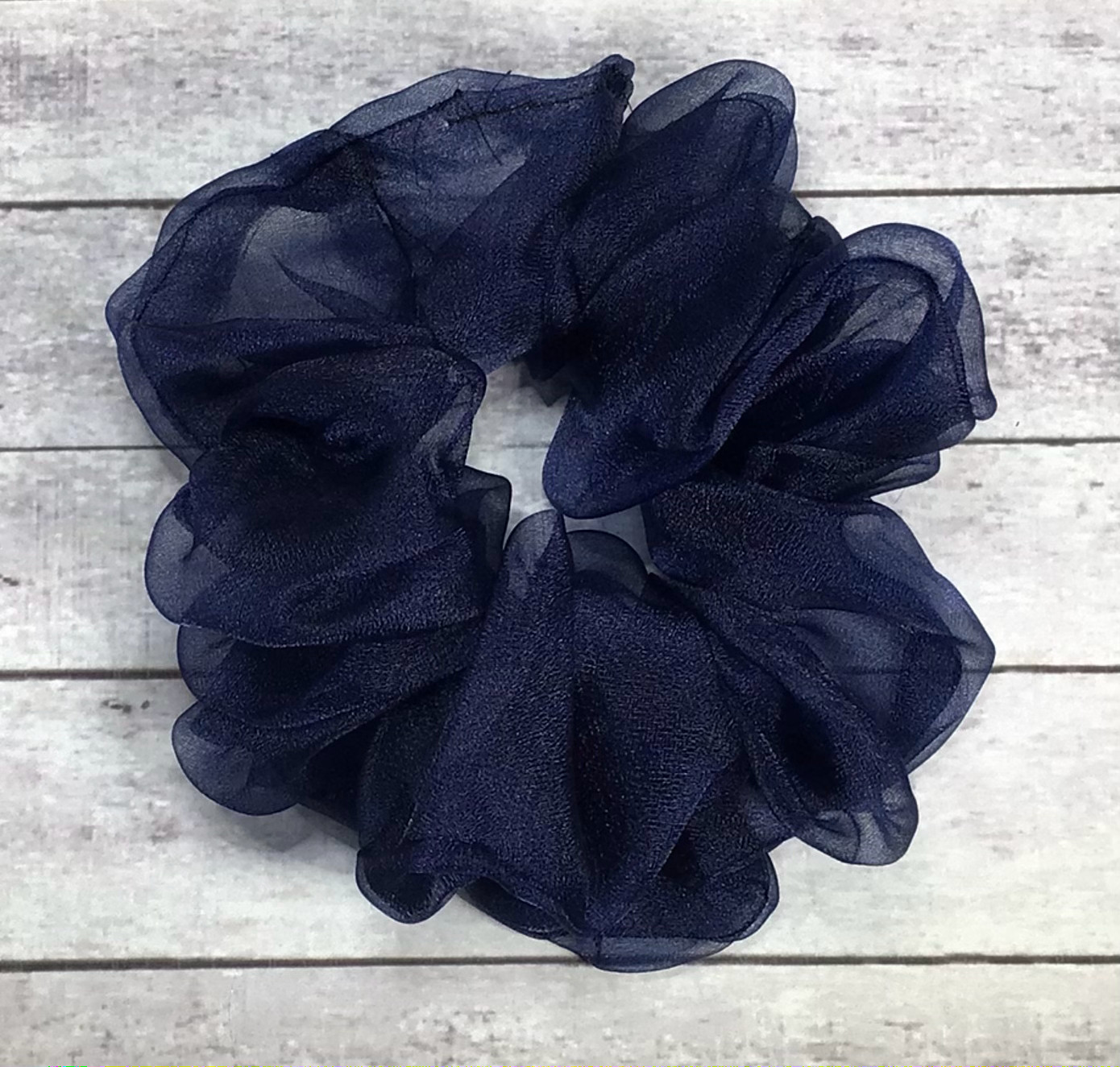 Dark Blue Crystal Organza XL Scrunchie Hair Ties – Ponytail Holder – 5 inches