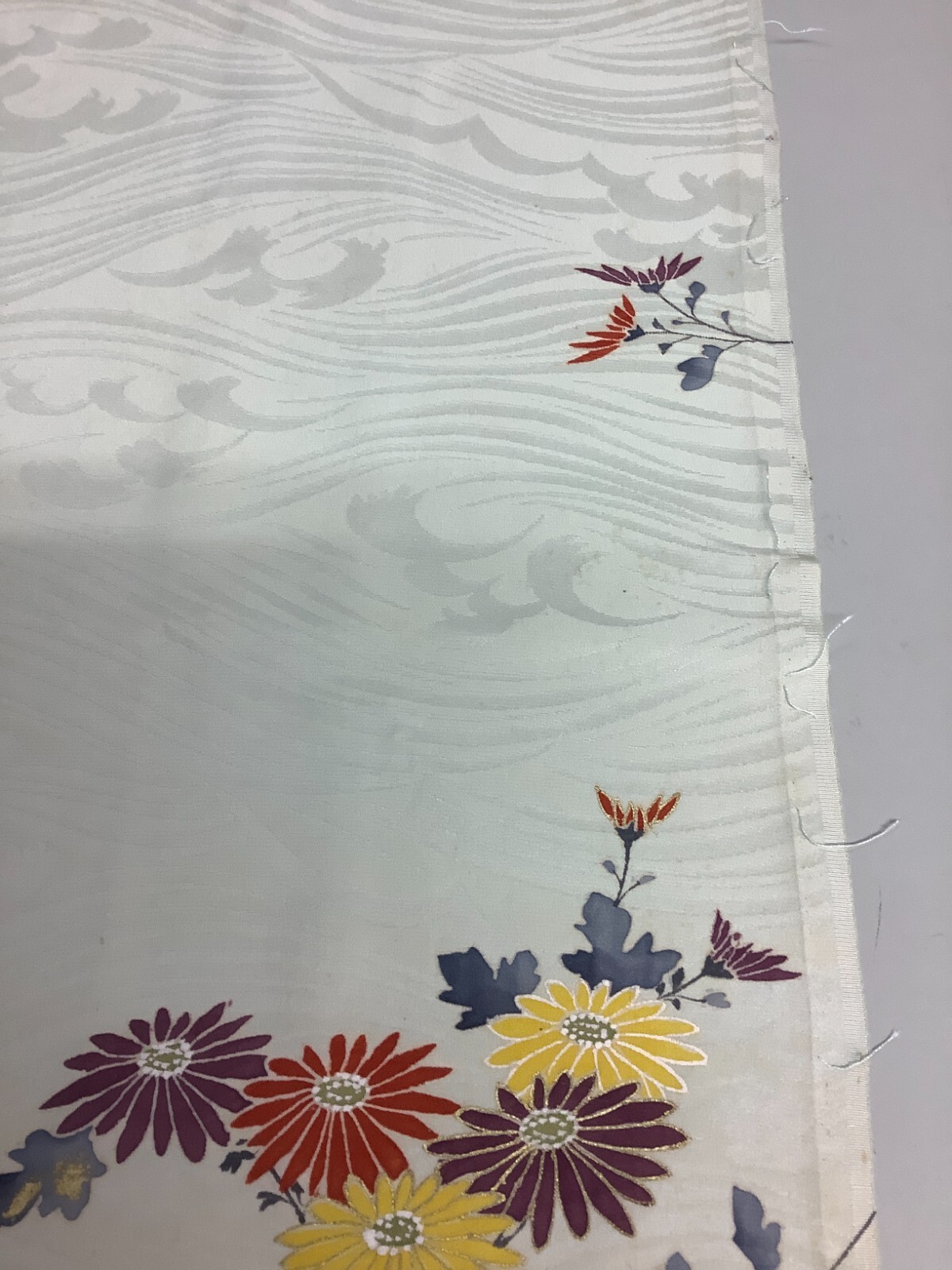 Japanese Vintage Kimono Fabric cloth Boro Light green Flower Dirt 49.6×13.7in