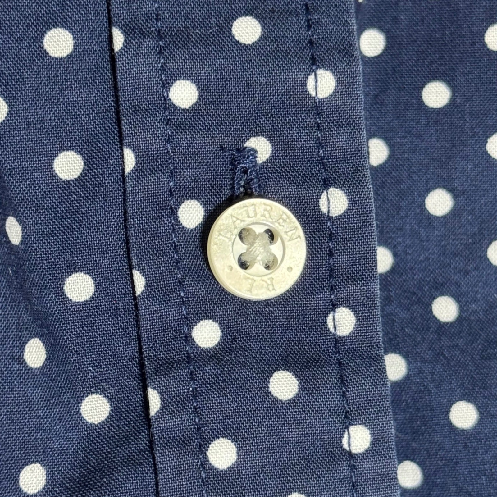 Lauren Ralph Lauren Navy Blue Polka Dot Button Down Shirt M Non-Iron Cotton