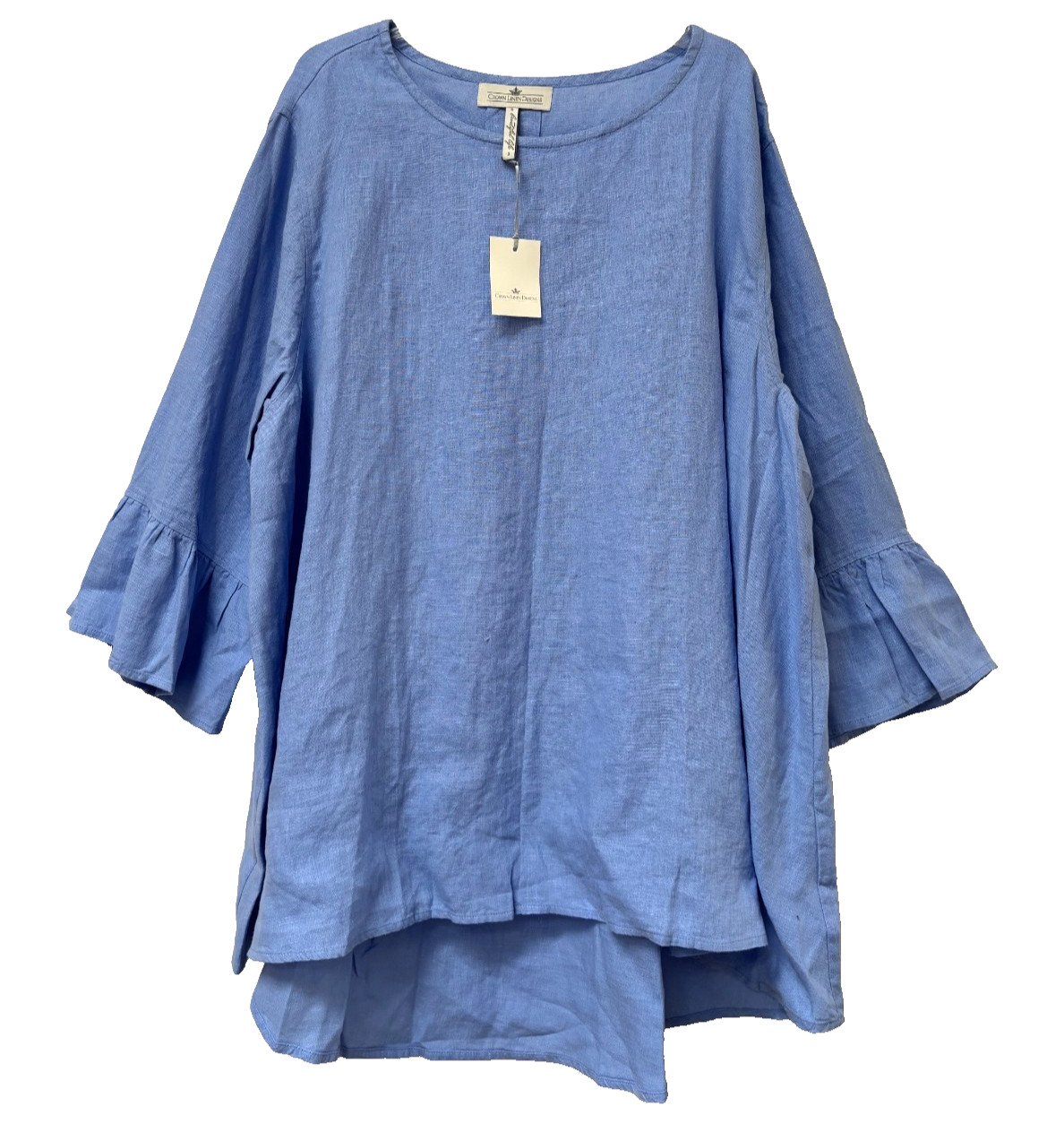 NWT Crown Linen Designs 100% Linen Tunic Top bell Slv Coastal Blue Shirt 3X 3