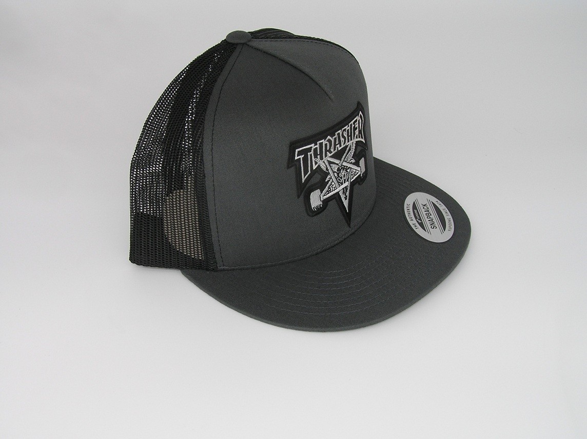 Thrasher Patch on Trucker Hat Yupoong/YP Classic 6006 Snapback Grey/Black