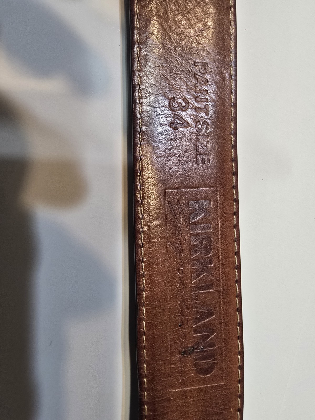 Kirkland Men’s Brown Dress Adjustable Belt Silver Buckle Stitching, Size 34