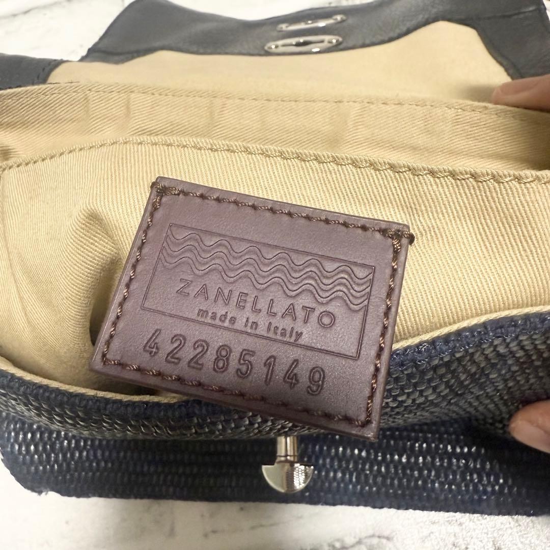 ZANELLATO Postina Leather 2 Way Shoulder Bag Navy Camouflage Authentic Rare Used