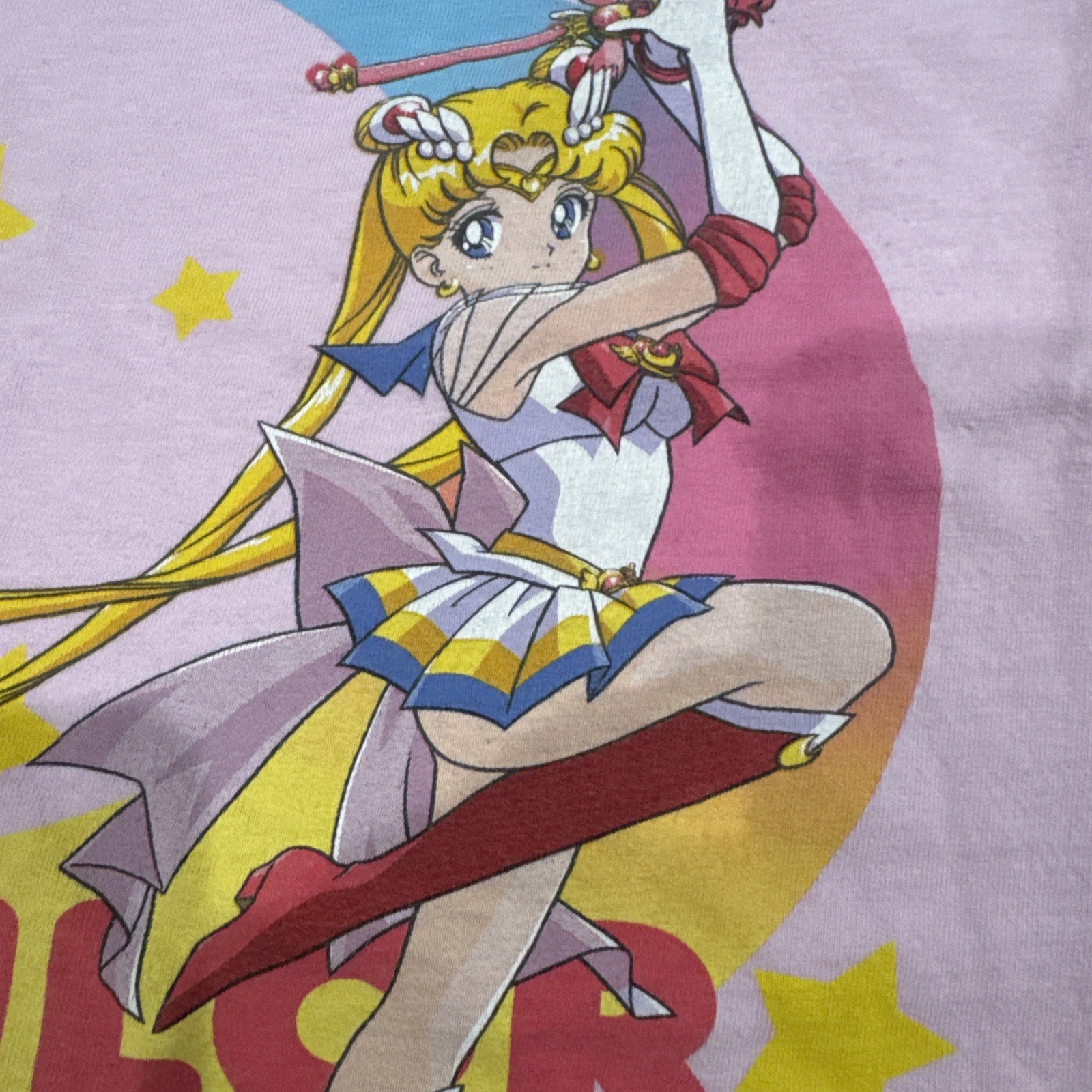 Sailor Moon Adult New T-Shirt – One Legged Pose Arms Up Over Logo