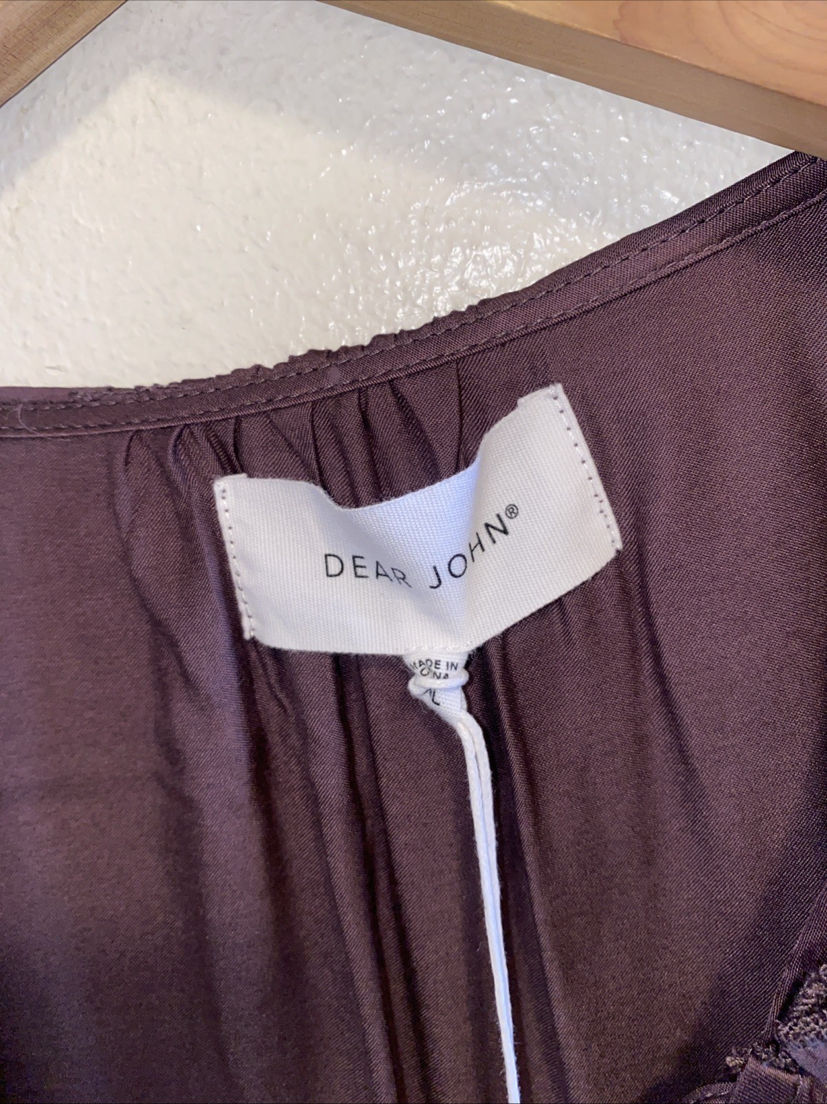 Dear John Amelia Career Long Sleeve Chocolate Brown Satin Top Blouse XL NWT