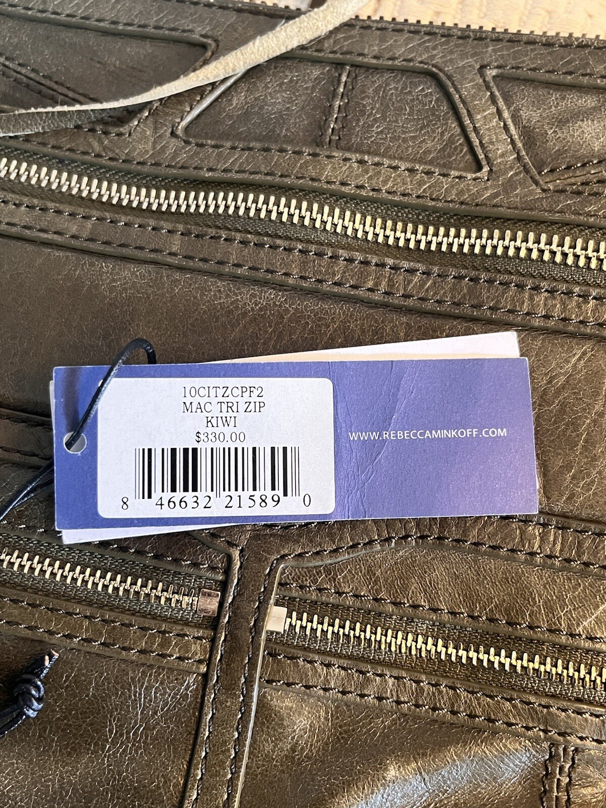 Rebecca Minkoff Tri Zip Mac Crossbody Bag Distressed Leather Kiwi Excellent