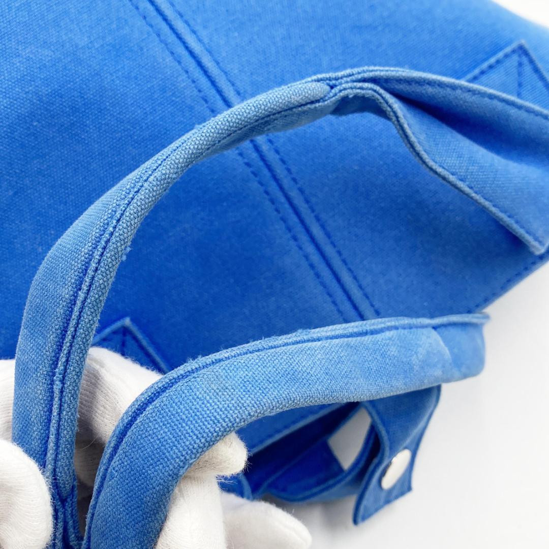 HERMES Panier De Plage PM Tote Bag Blue Canvas Beach Bag w/ Pouch Large