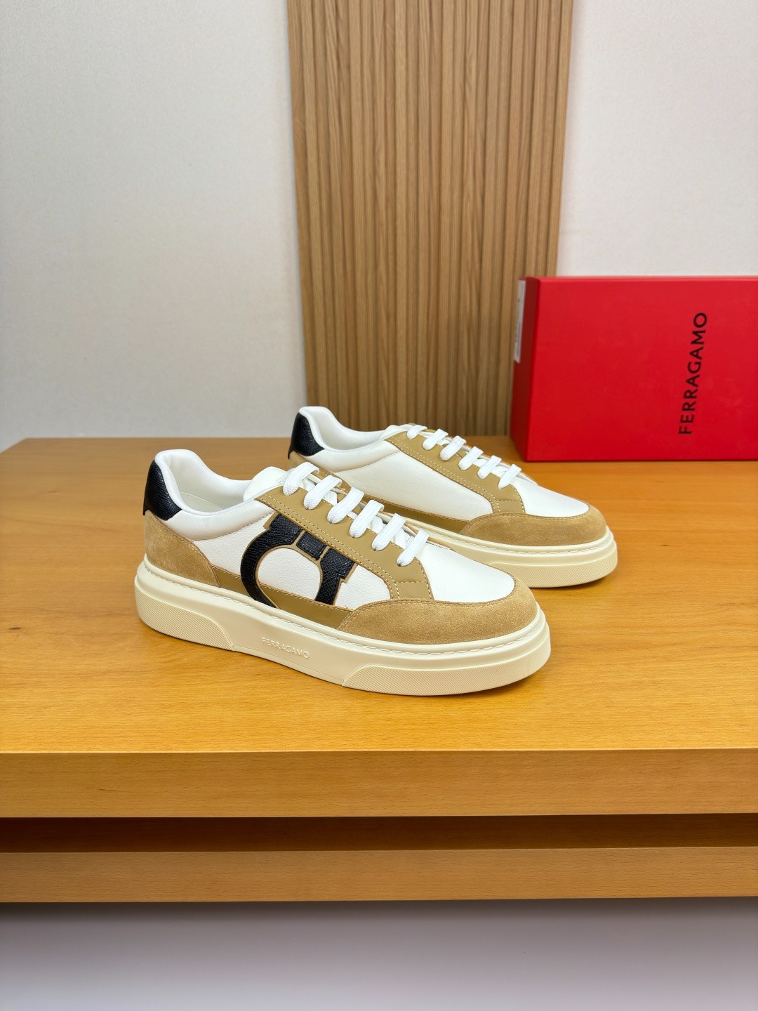 Salvatore Ferragamo White Beige Leather Low Top Sneakers Casual Shoes EU 38-45
