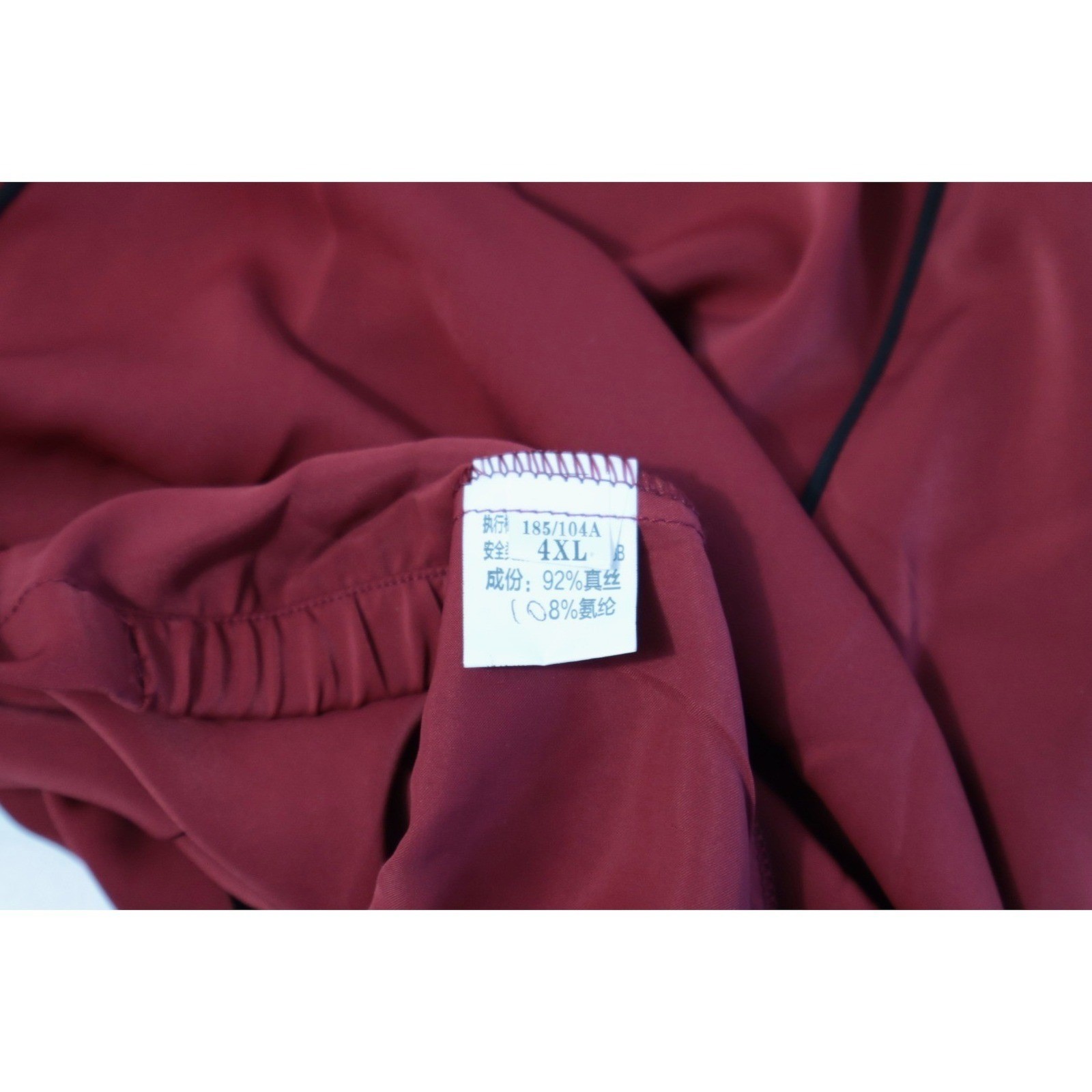 Women Silk Blend Hooded Blouse Burgundy Red Black Piping Short Sleeve Top 4XL