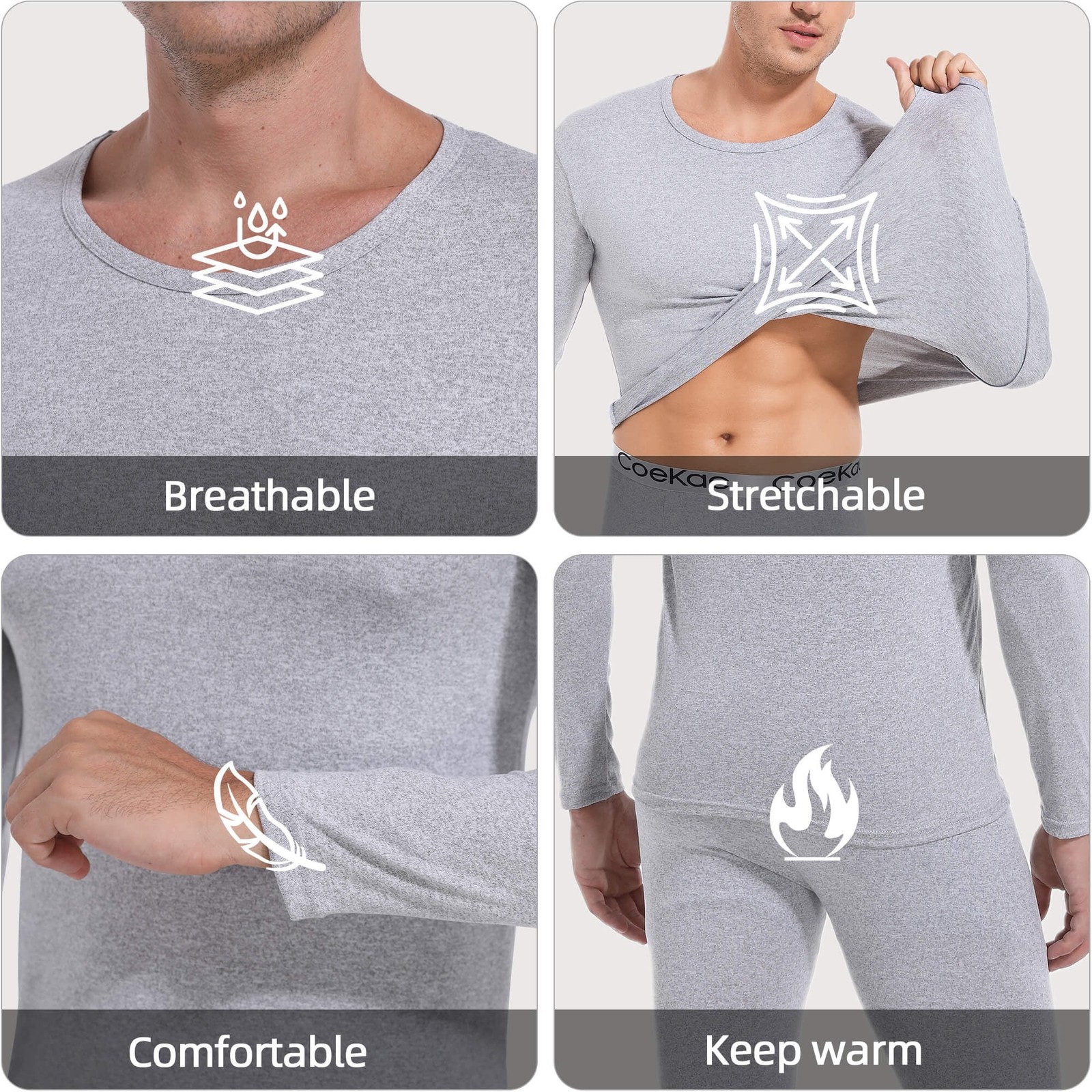 Men’s Long Johns Set Thermal Underwear Top & Pants Set Fleece Lined Warm Winter