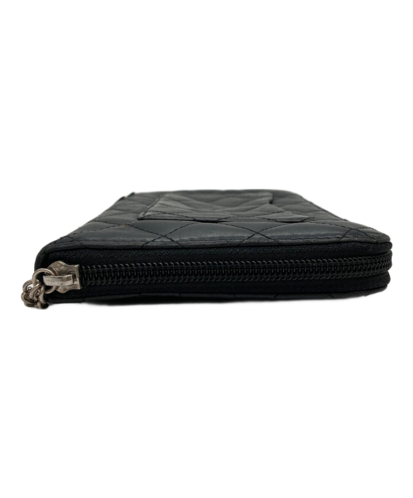 CHANEL Black Quilted Zip Around Wallet Coin Pocket Card Slots Auth