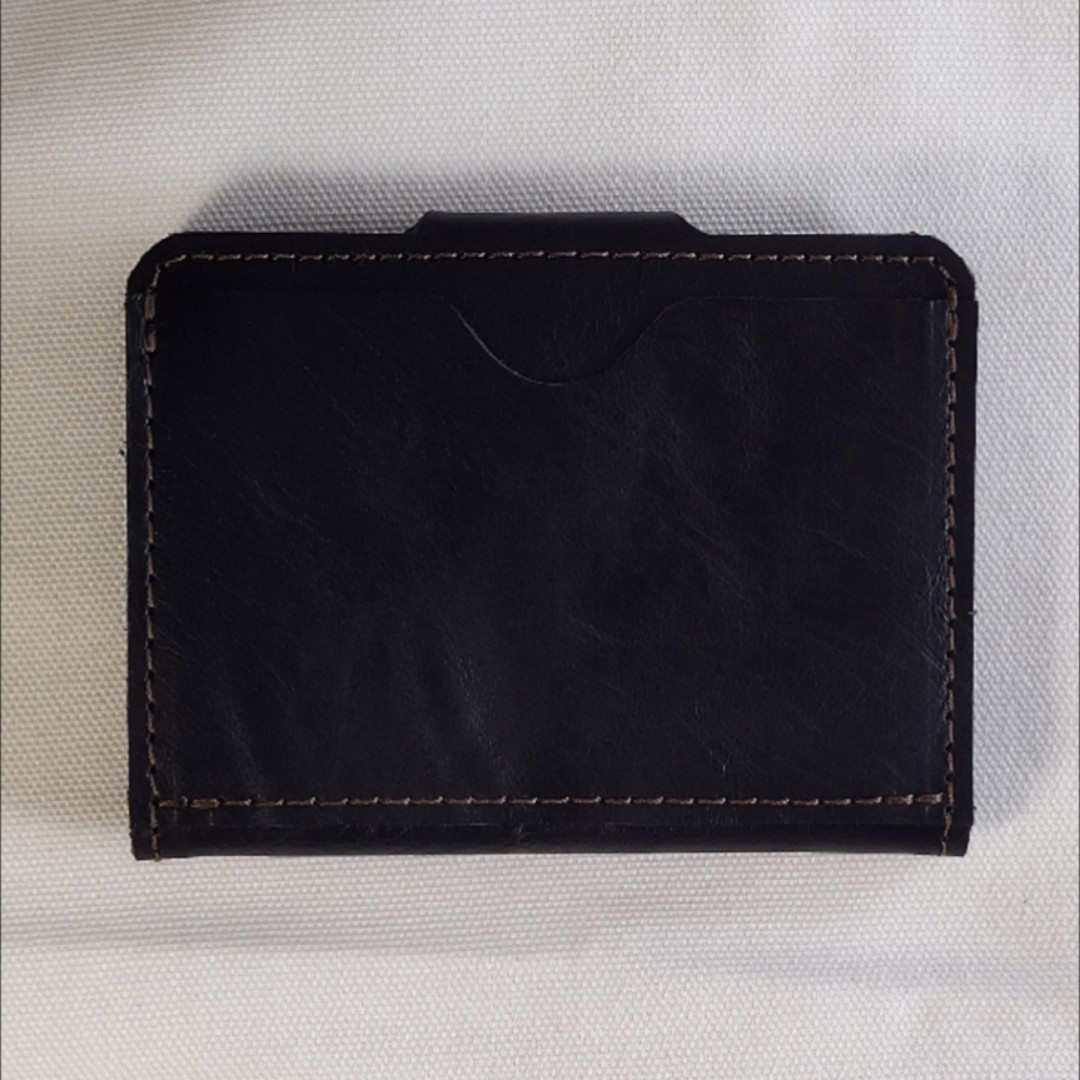 handmade real leather card holder snap button wallet black horween horsehide