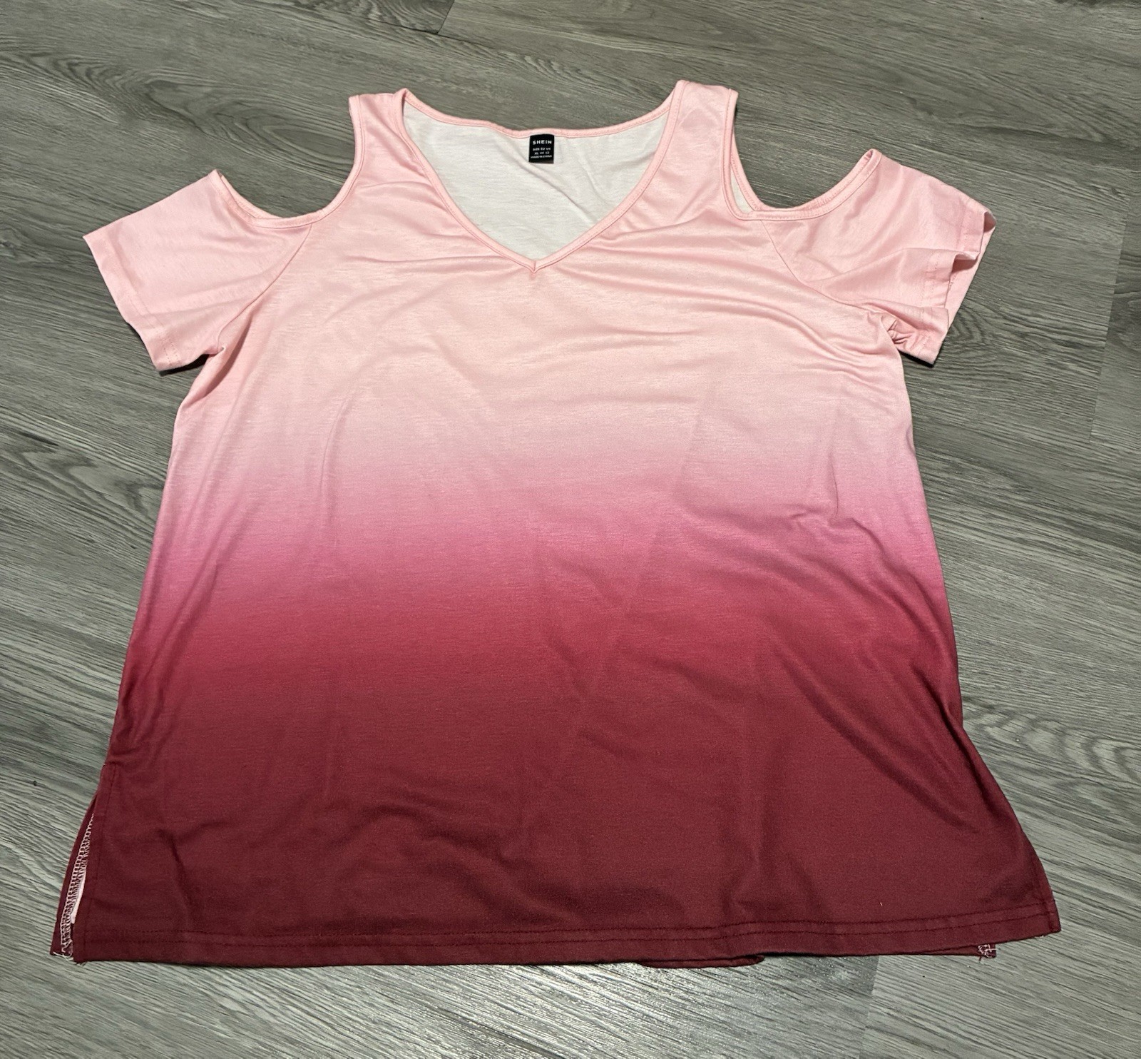 SHEIN Women’s XL Pink Ombré Cold Shoulder Top Short Sleeve V-neck Casual Shirt