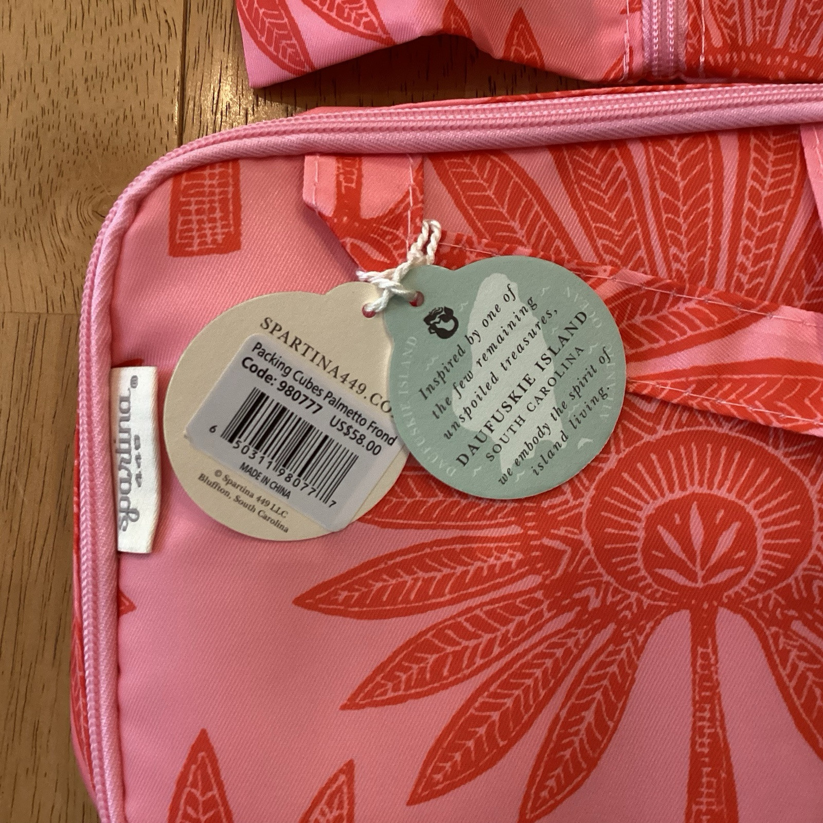 Spartina 449 6-piece Packing Cubes Palmetto Frond Print NWT Pink Red