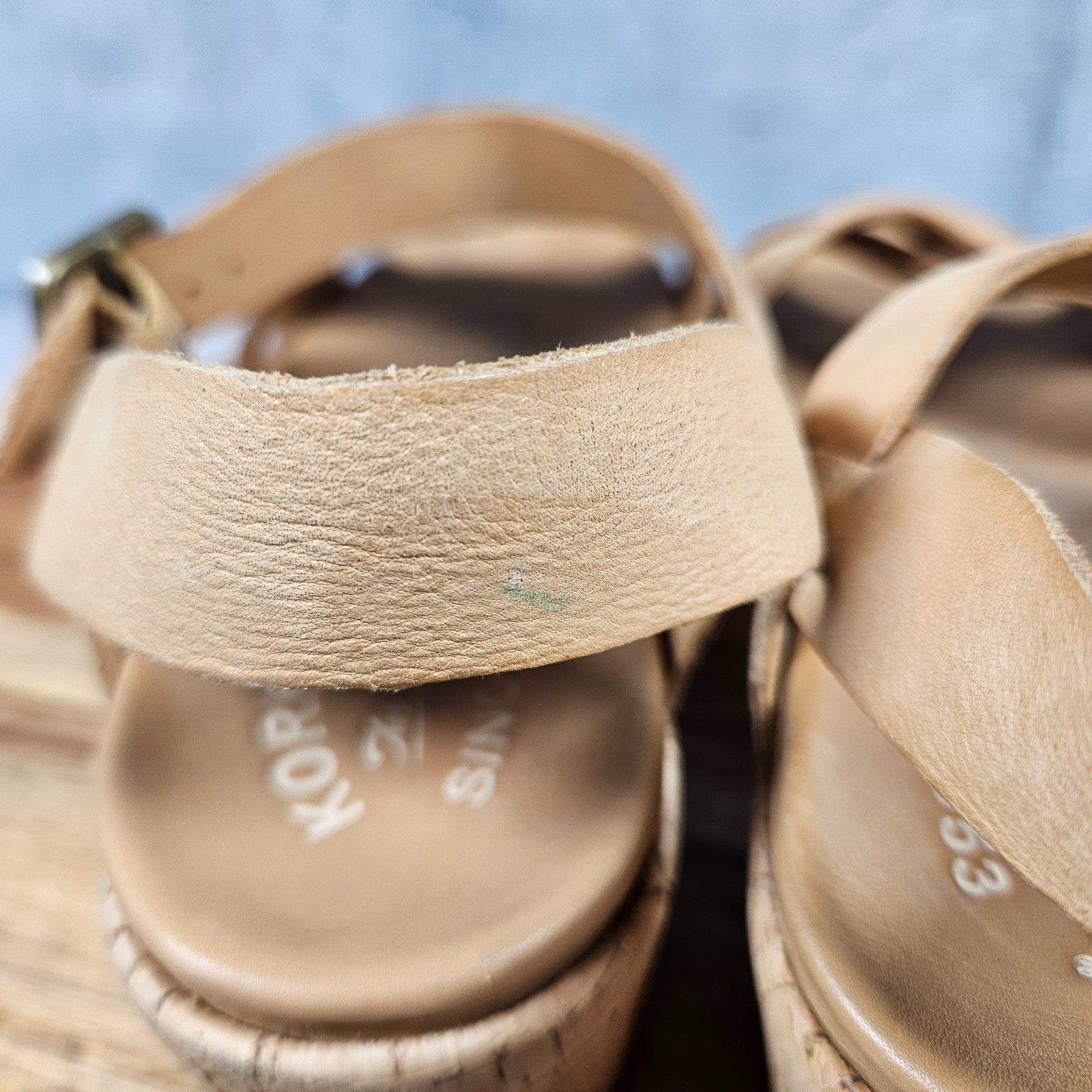 Kork-Ease Myrna Womens 8 Brown Leather Cork Wedge Ankle Strap Sandals Buckle