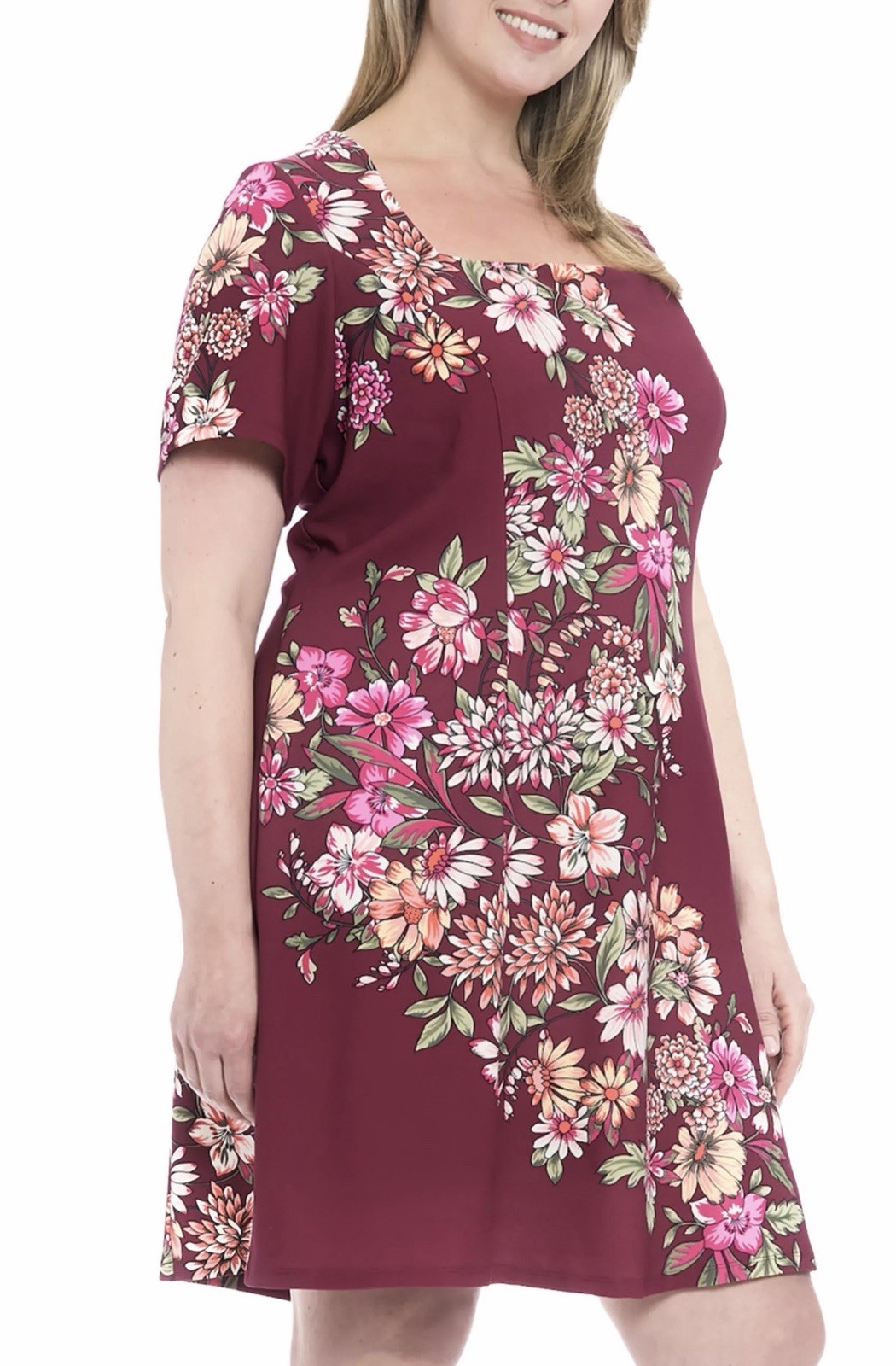 London Times New Women Plus Size Square Neck Floral Plum Fit and Flare Dress 14W