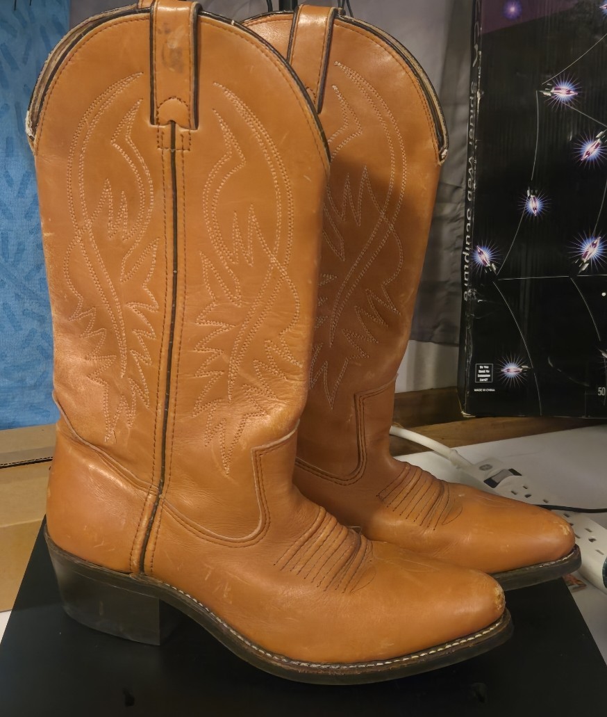 Double HH Brown Leather Cowboy Western Boots Men’s