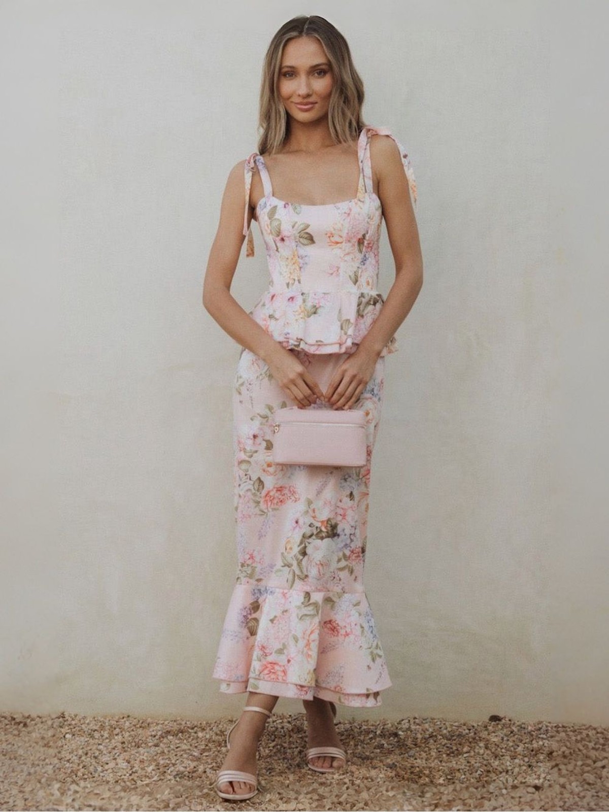 Show Me Your MuMu Pauline Peplum Dress Powder Pink Blooms Taffeta XXS $298 NEW