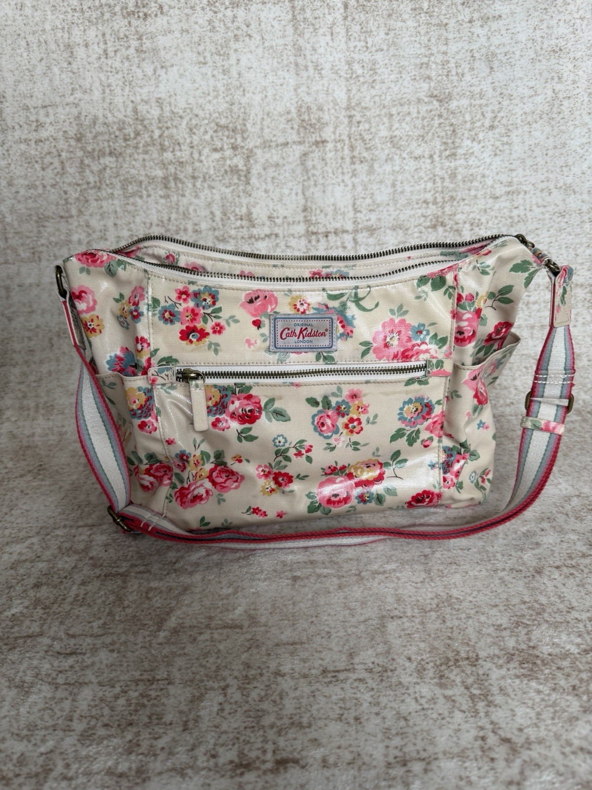Cath Kidston Floral Oilcloth Crossbody Bag with Pouch Cream Pink Vintage