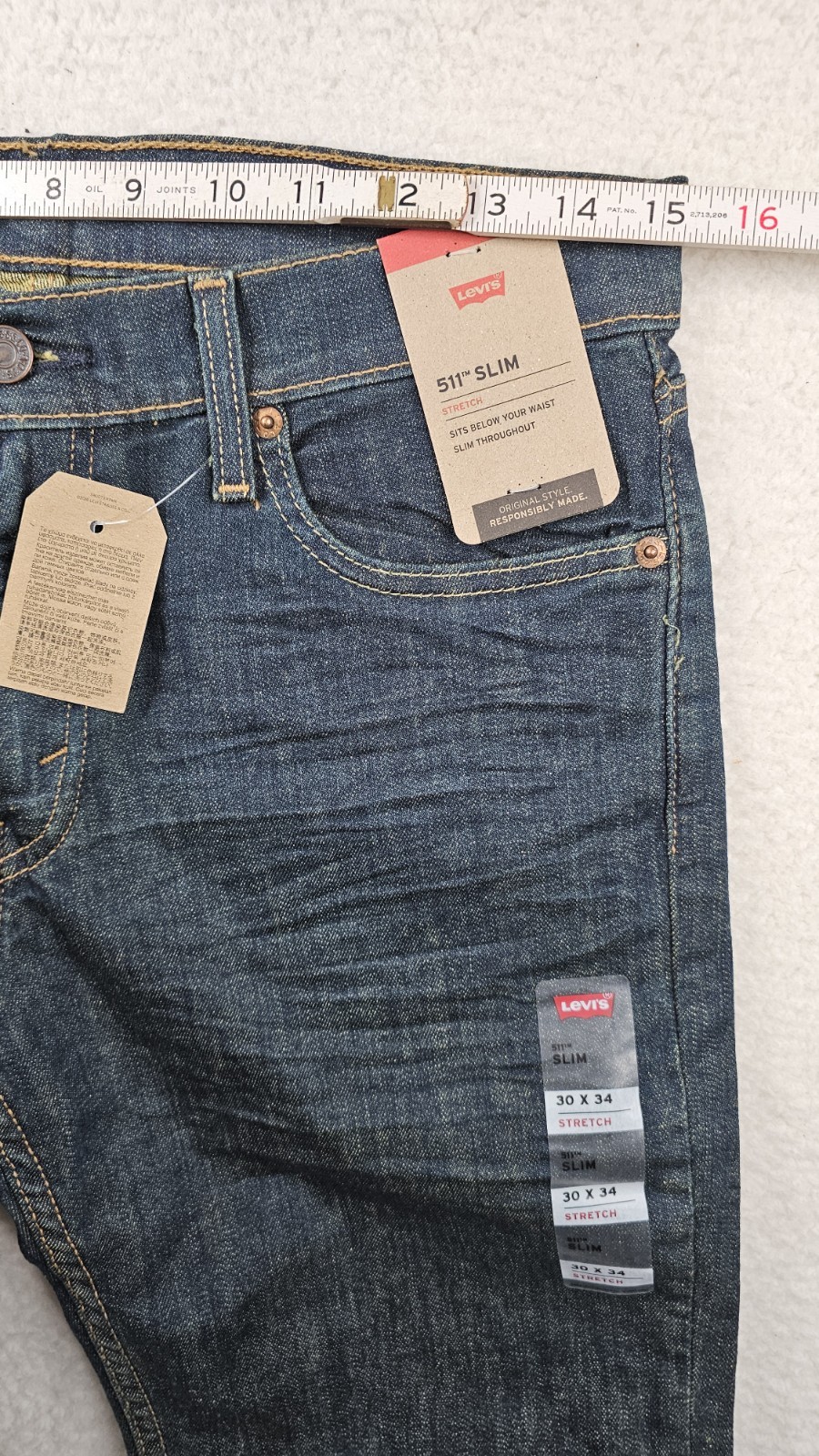 Levis 511 Slim Fit Mens Jeans Stretch 30×34 Blue Dark Wash Denim Cotton Blend