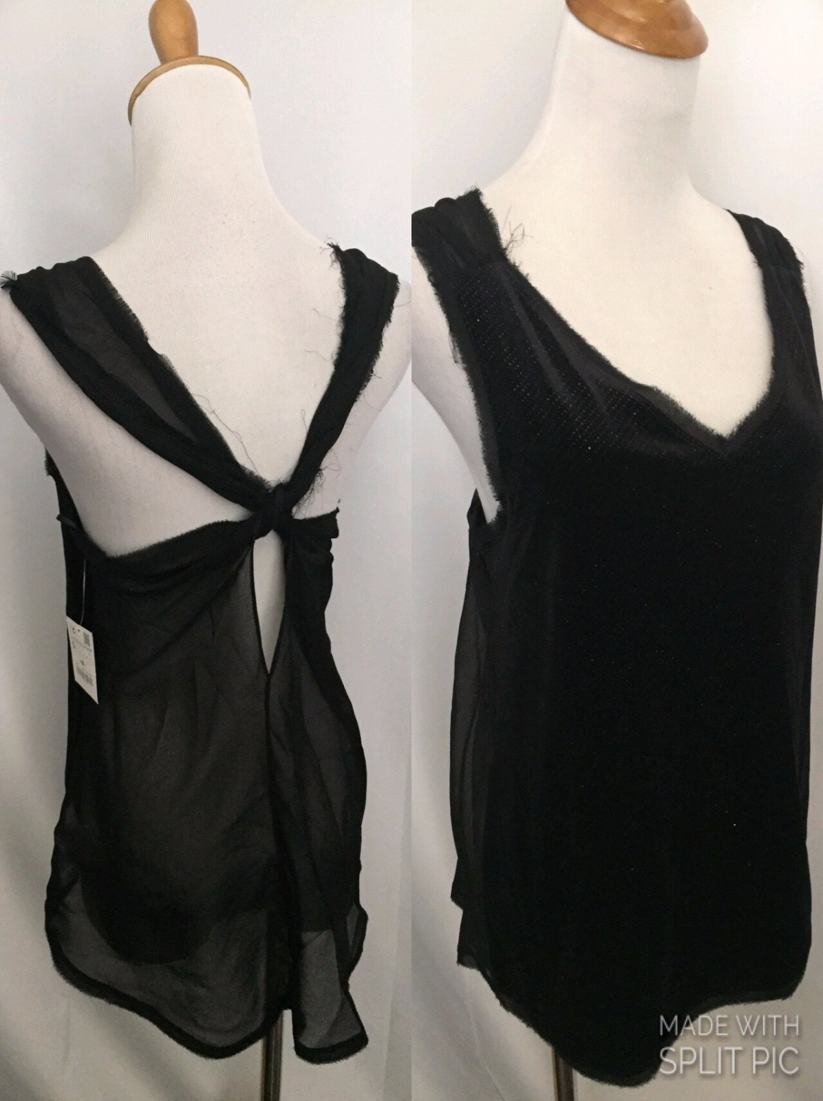 NWOT ZARA Basic Womens sz XS Black Velour Glitter Chiffon Criss Cross Back Top