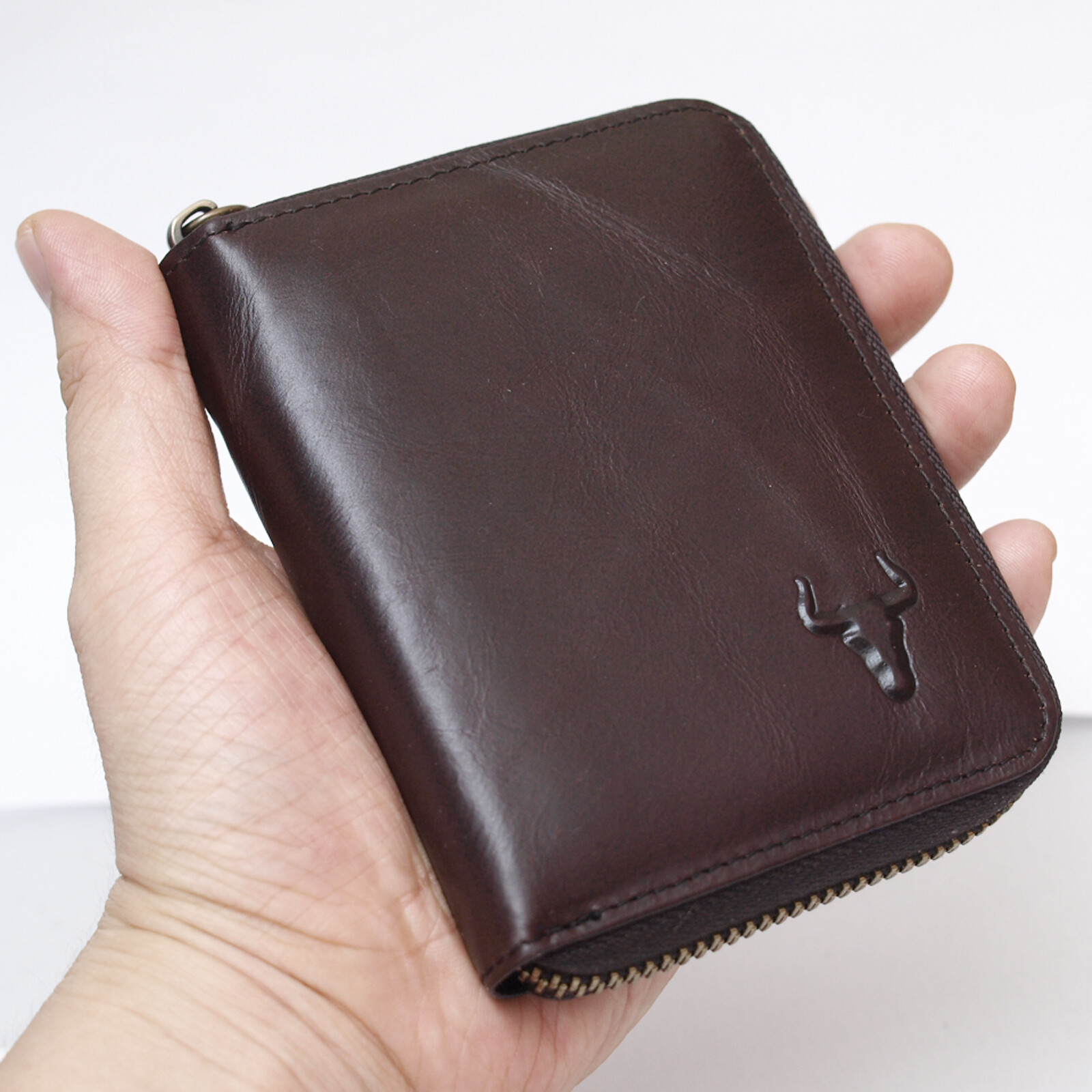 Men’s Zip Around Leather Wallets Coin Purse Credit Card Wallet