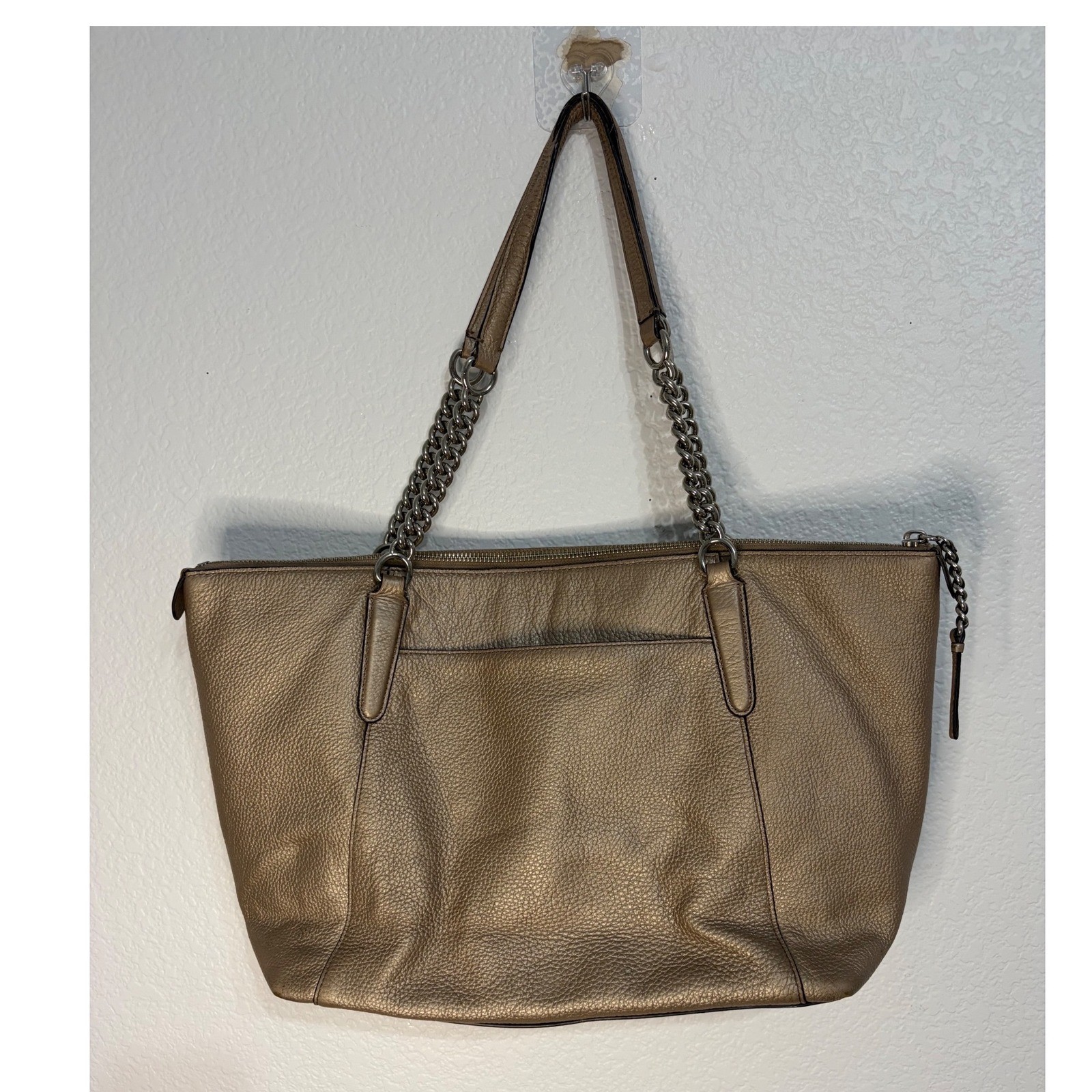 Coach Ava Chain Tote Metallic Gold Pebbled Leather Shoulder Bag F28930