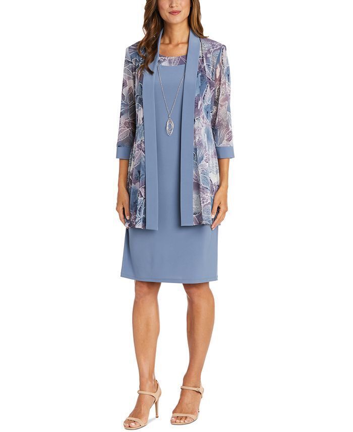 NEW RM RICHARDS BLUE GRAY FLORAL JACKET SHEATH DRESS SIZE 12 $139
