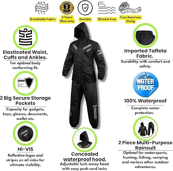 Waterproof Outdoors Motorcycle Rain Suits for Men & Women Cycling 2-Piece Bre…