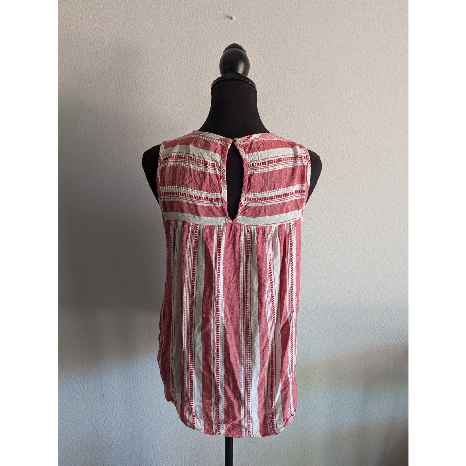 Red White Striped Sleeveless Peasant Top Size Medium