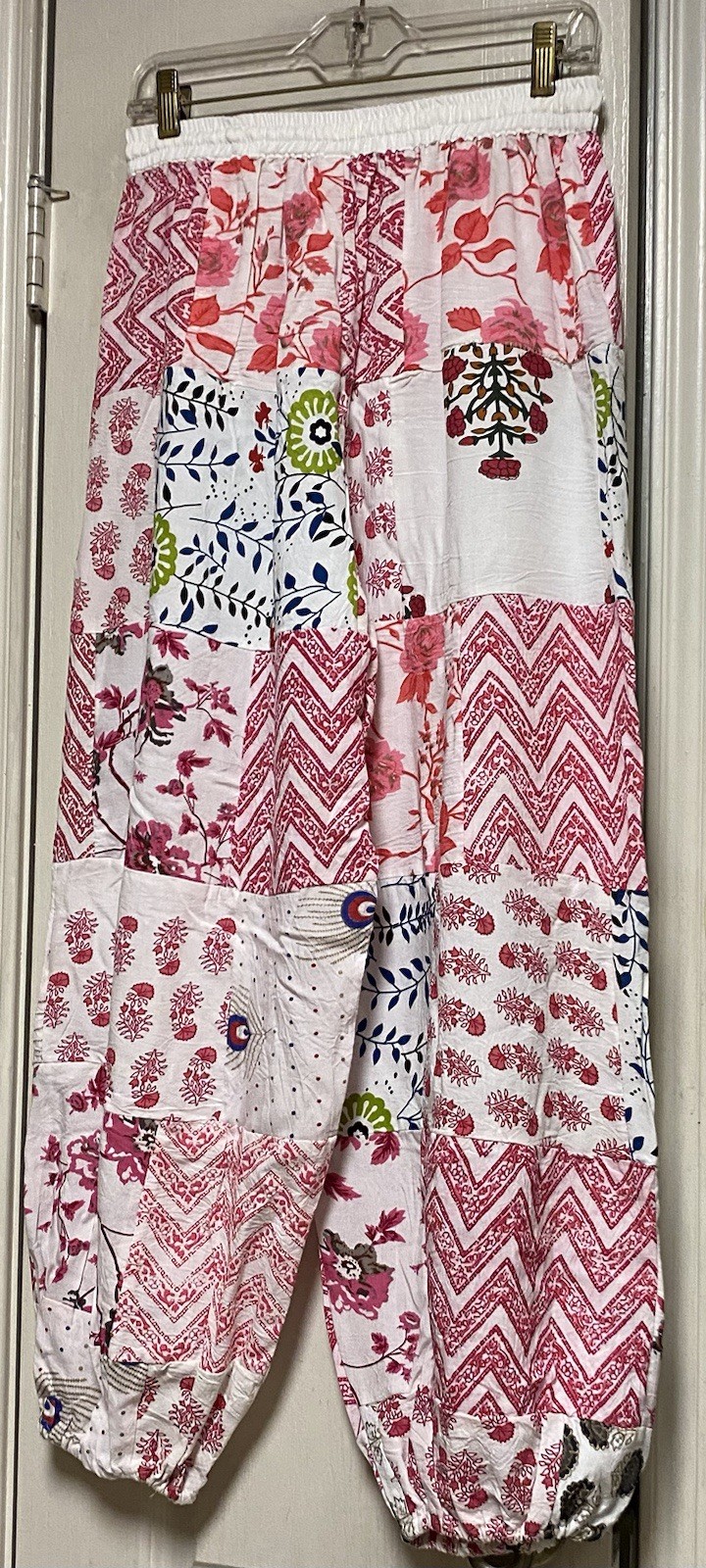 Boho Bloomers With Floral/Fauna Graphics On White Rayon Background-Gathered Legs