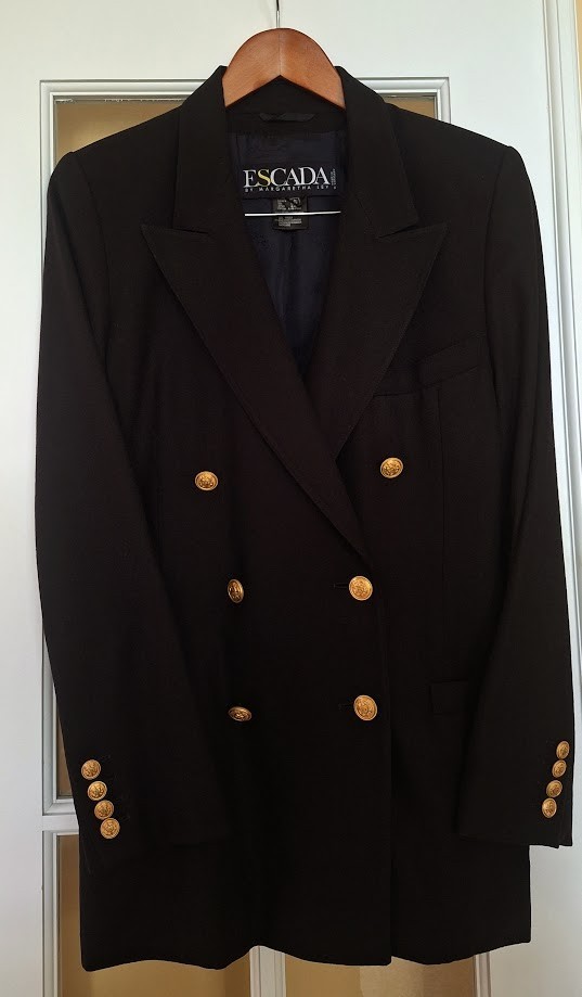 Escada by Margaretha Ley Double-Breasted Blazer Jacket Gold Buttons Size 40