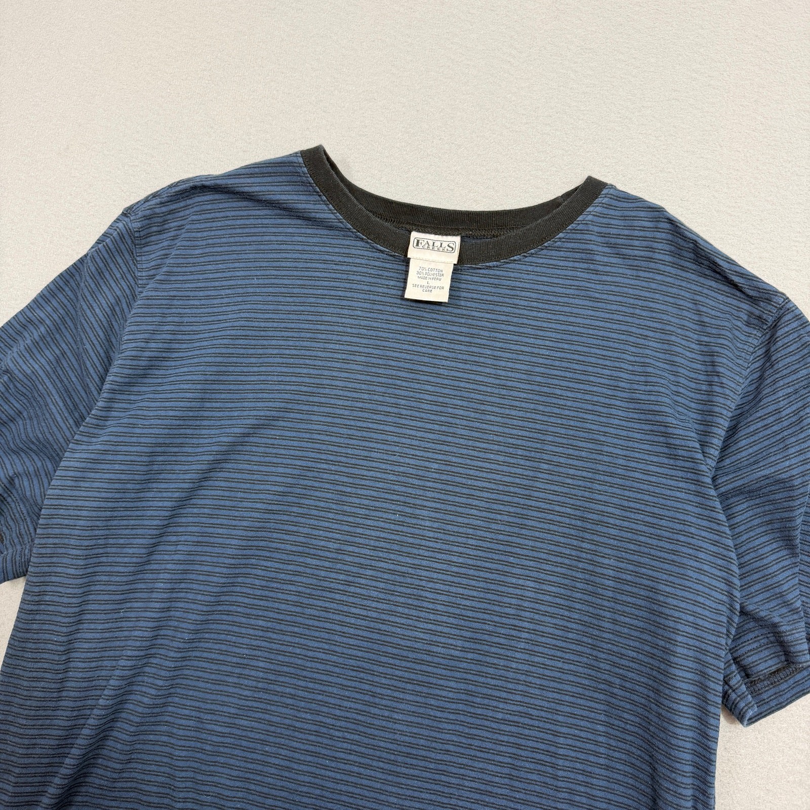 Vintage Falls Creek Striped Shirt Men’s Large Blue Black Striped 90s Preppy