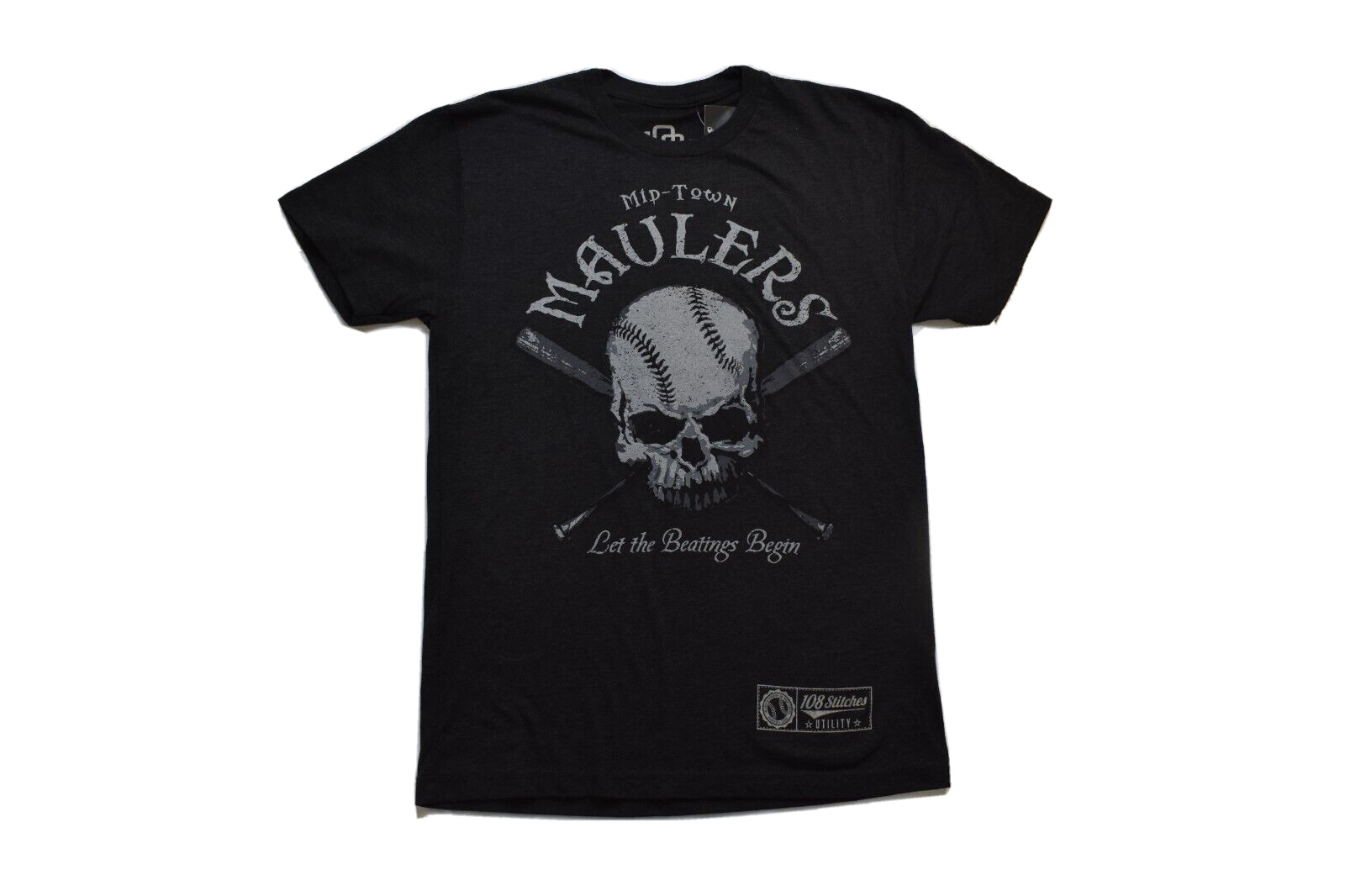 108 Stitches Mens Mid-Town Maulers Baseball Let The Beatings Begin Shirt NWT S,M