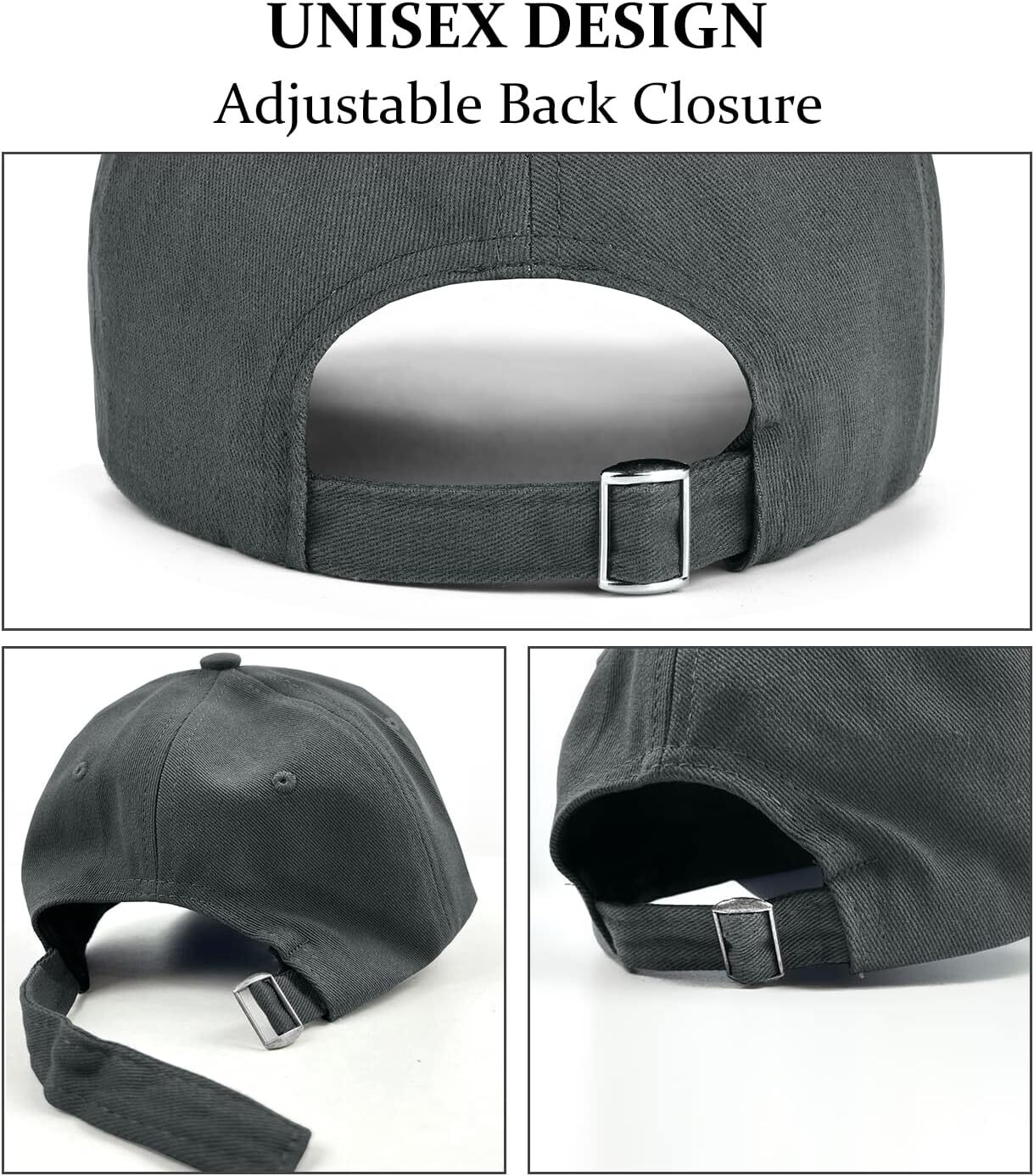 3 Pack Unisex Cotton Baseball Cap Adjustable One Size, Black+grey+khaki