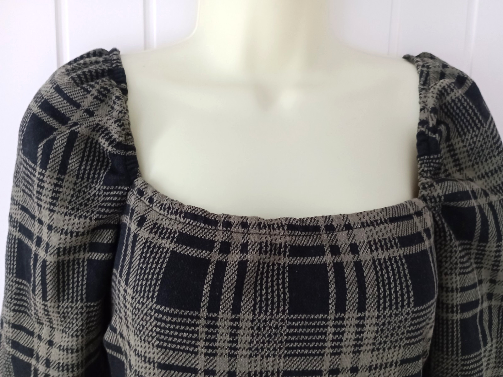 Gossip, Black & Khaki Green Square-neck Tartan Woven Fabric Dress Size: 10/12