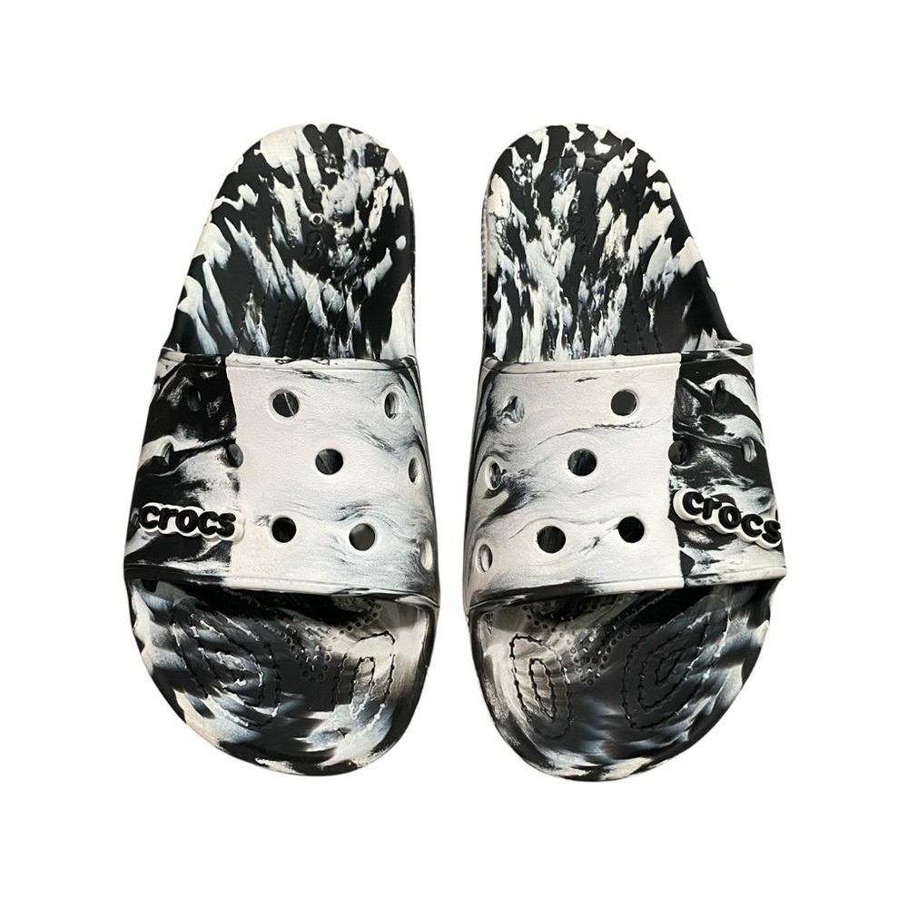 CROCS Classic Black & White Marbled Slide Sandals Unisex Men’s 9/Women’s 11
