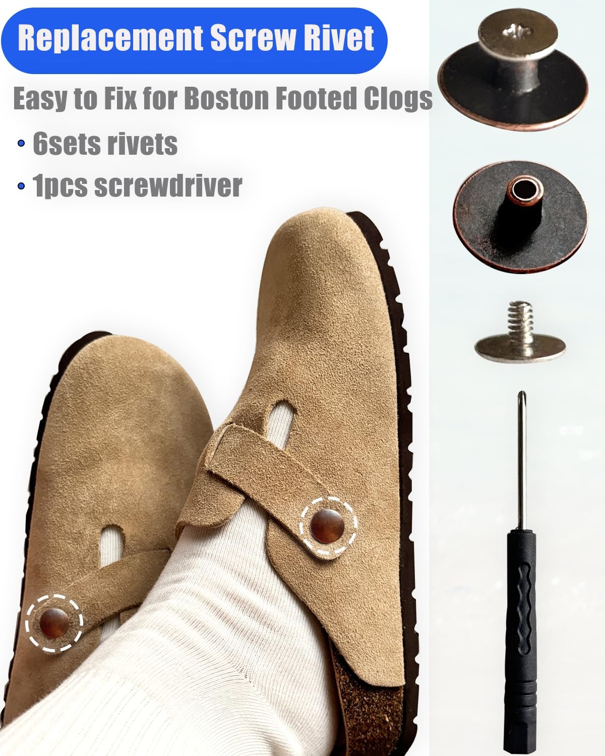 Lopau Replacement Rivets for Birkenstock, 6 Sets Clogs Button Rivet Bronze