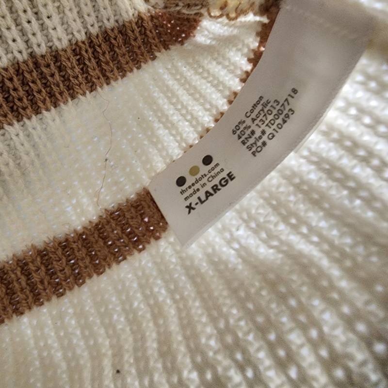 Three Dots Abigail Striped Crewneck Sweater Women’s XL Sugar Swizzle Stripe L/S