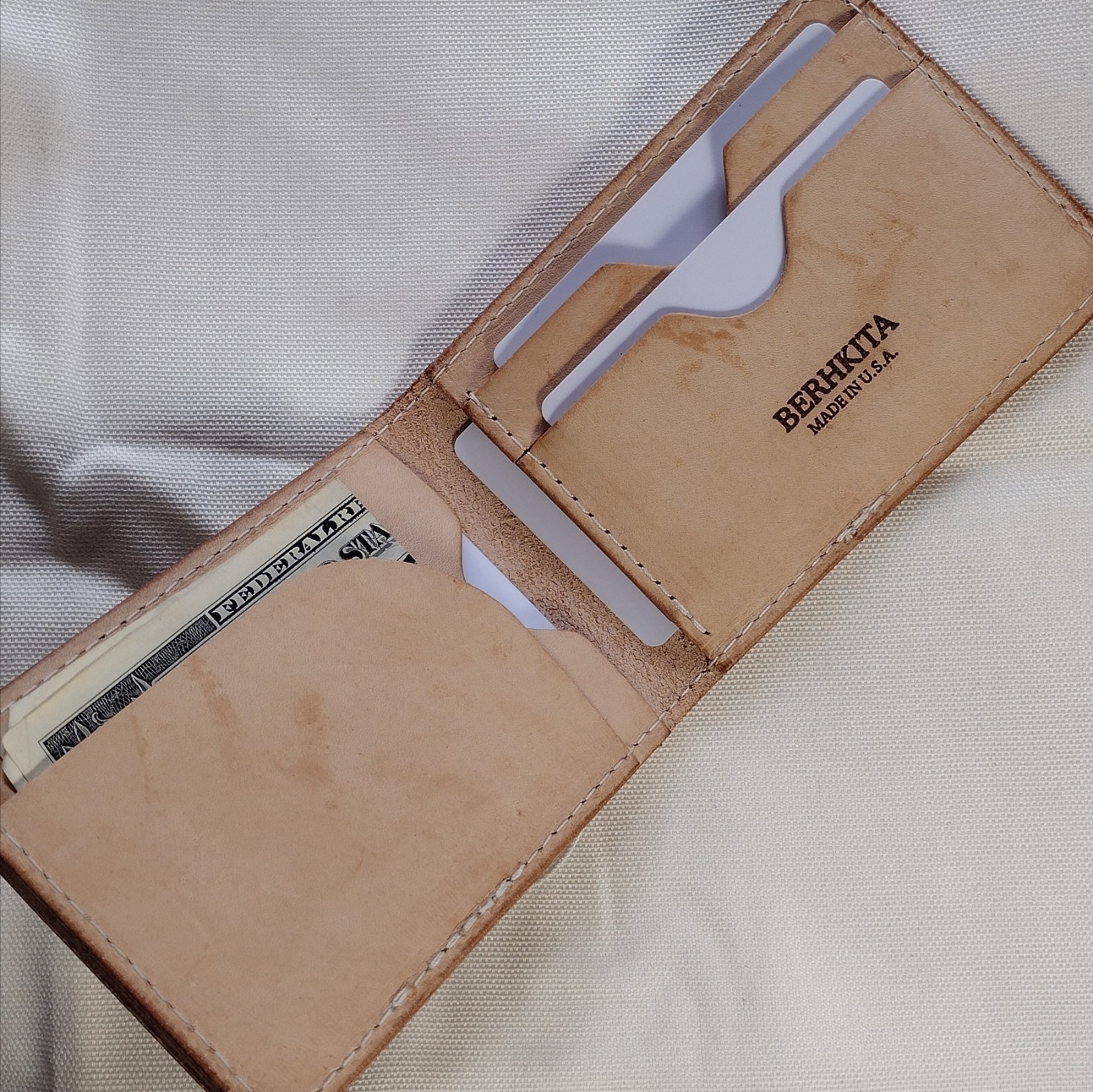 handmade real leather card holder natural veg tan minimalist bifold